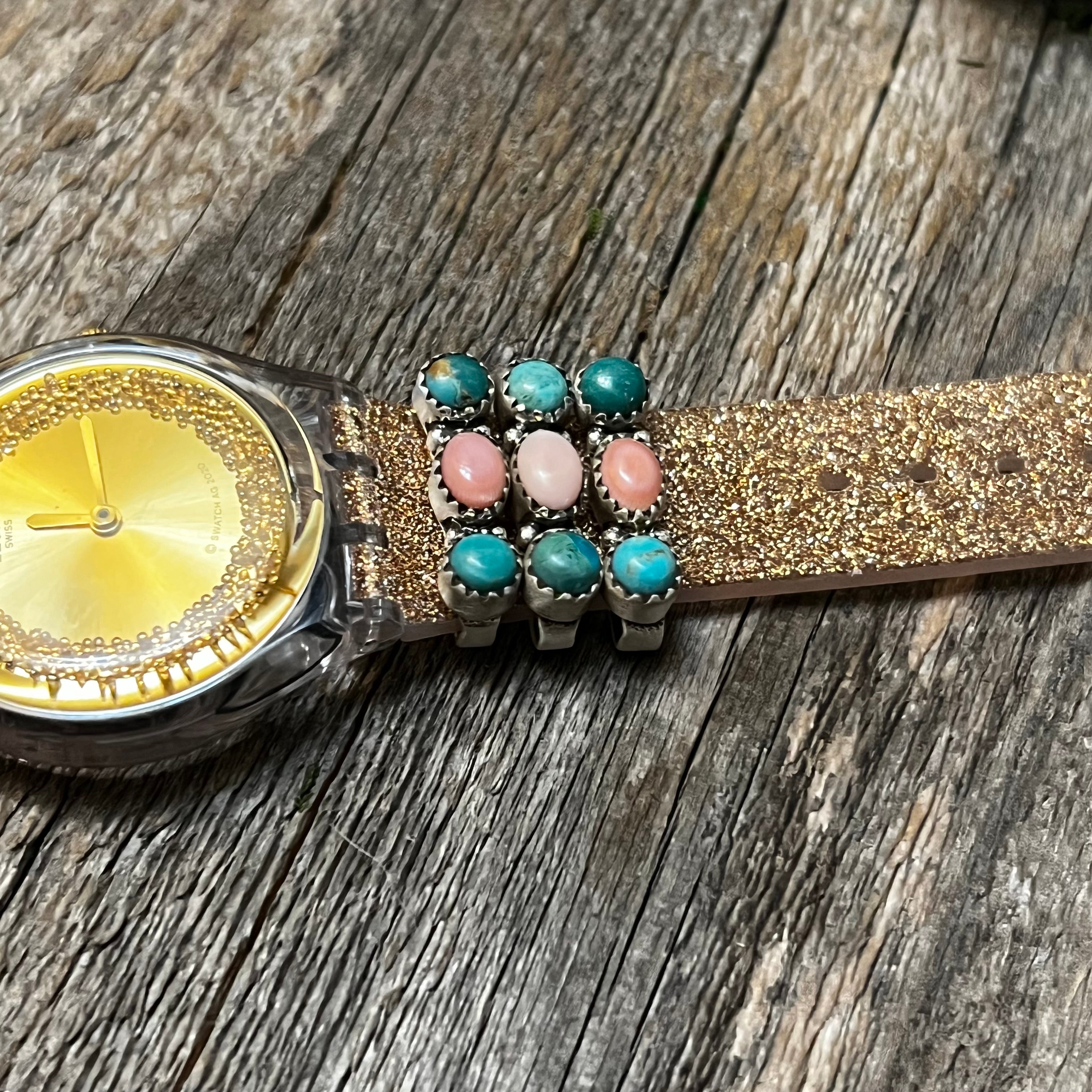 Handmade Sterling Silver Turquoise & Pink Conch Watch Charm