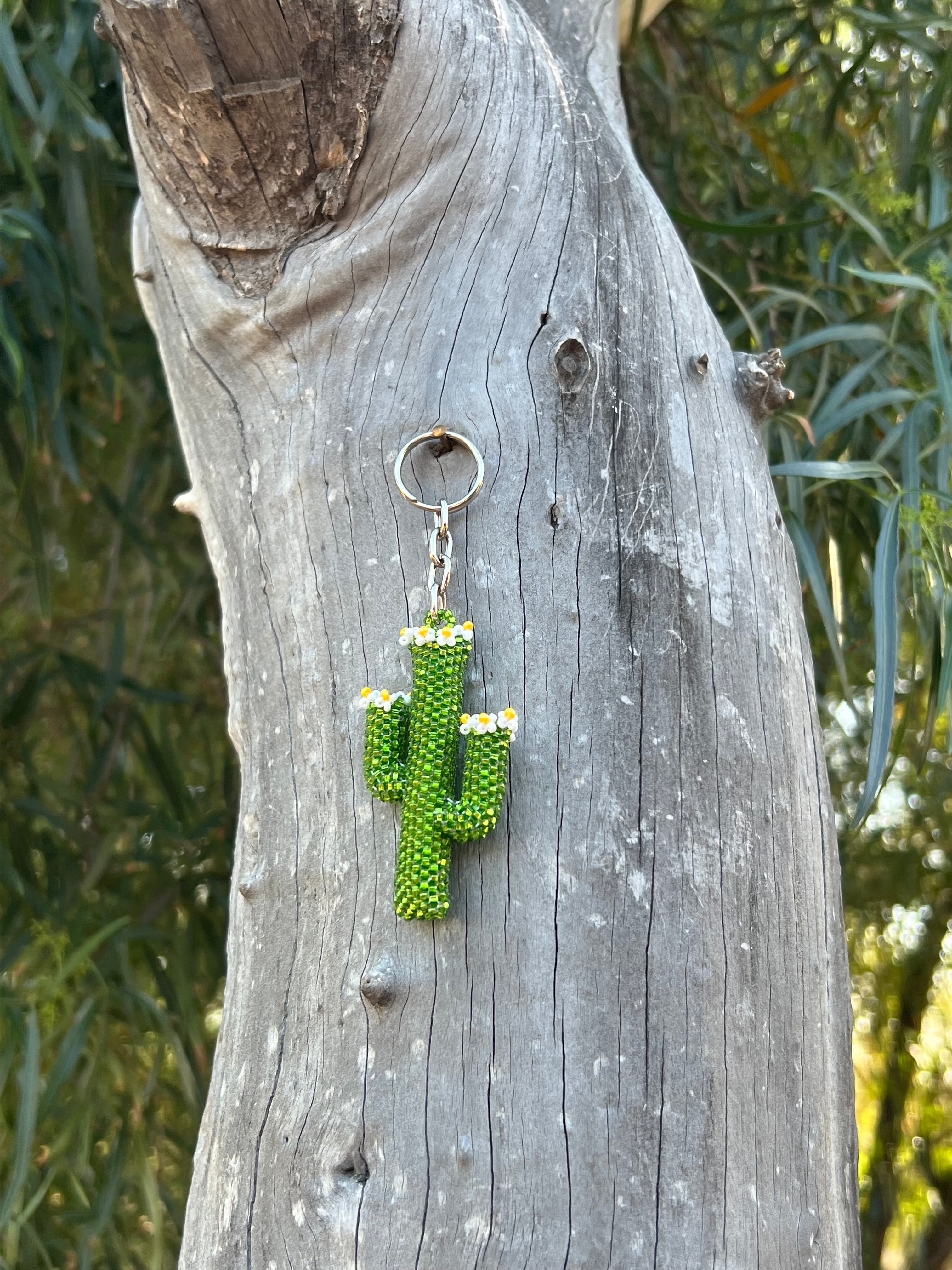 🌵Handmade Beaded Light Green Saguaro Cactus Keychain🌵