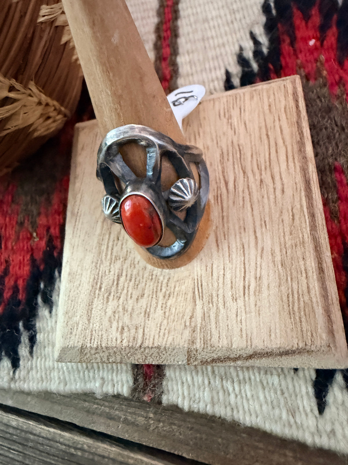 Handcrafted Coral and Sterling Silver Ring size 10 by Chimney Butte