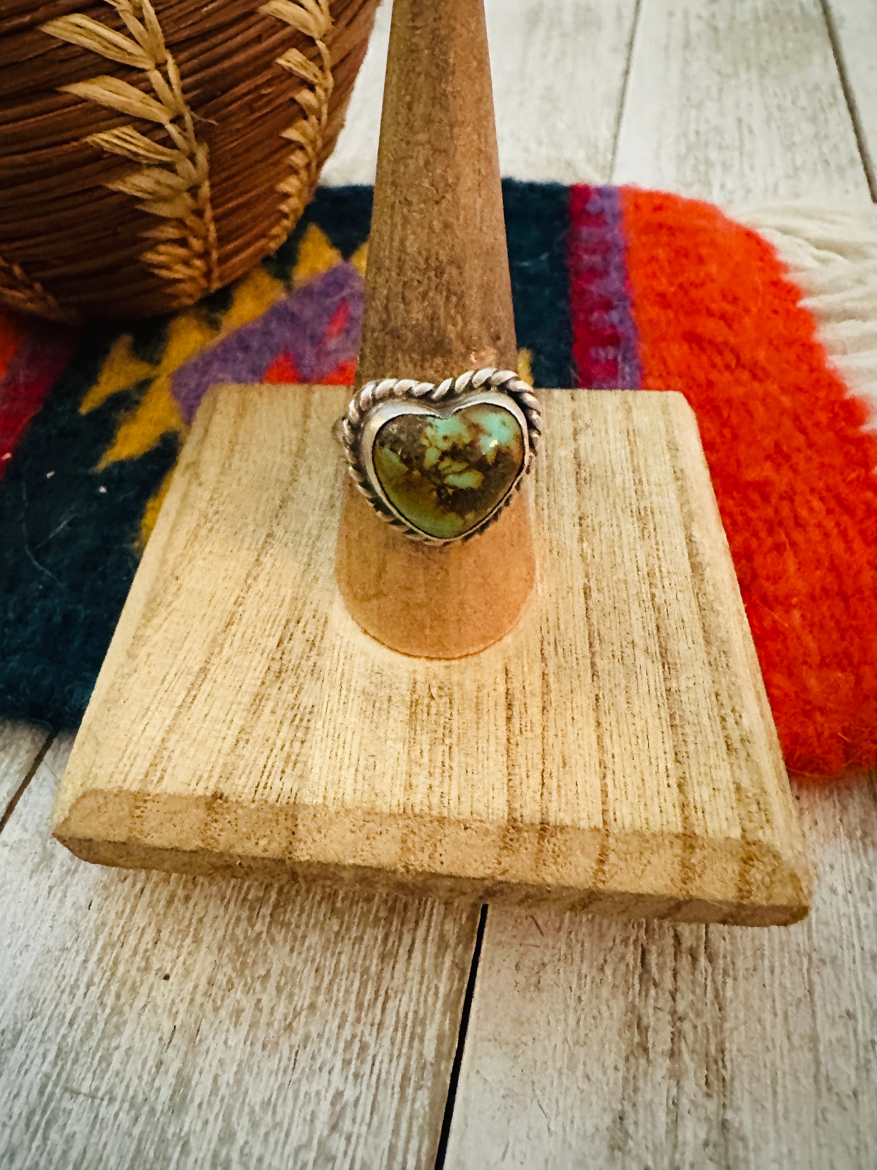 Navajo Sterling Silver & Turquoise Adjustable Heart Ring
