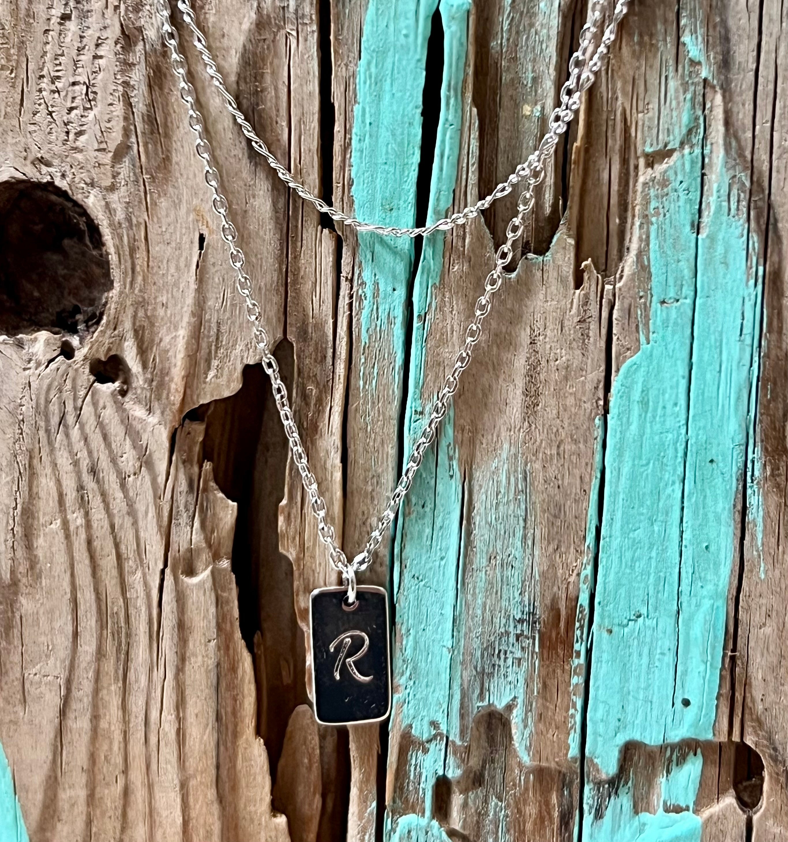 Initial Tag Layered Chain “R” Necklace