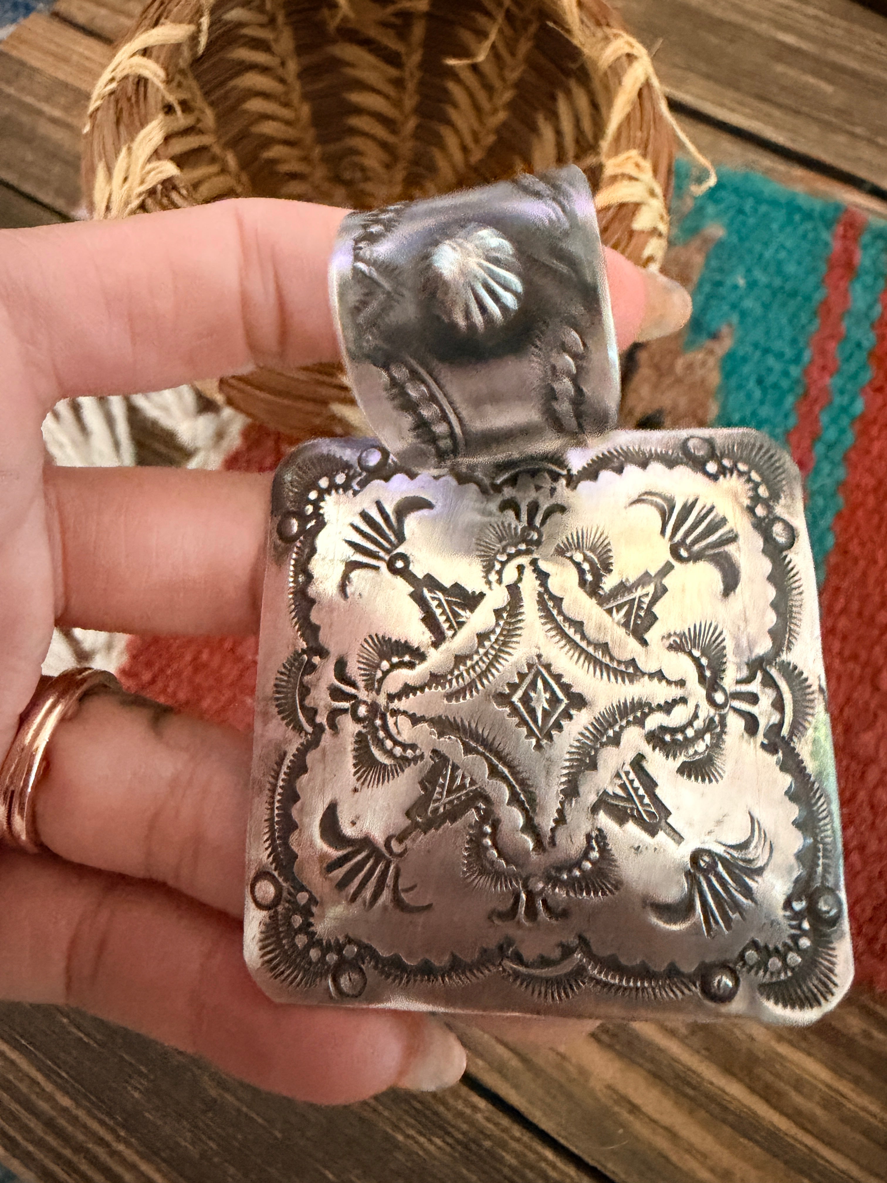 Handcrafted Sterling Silver Concho Pendant by Vincent Platero