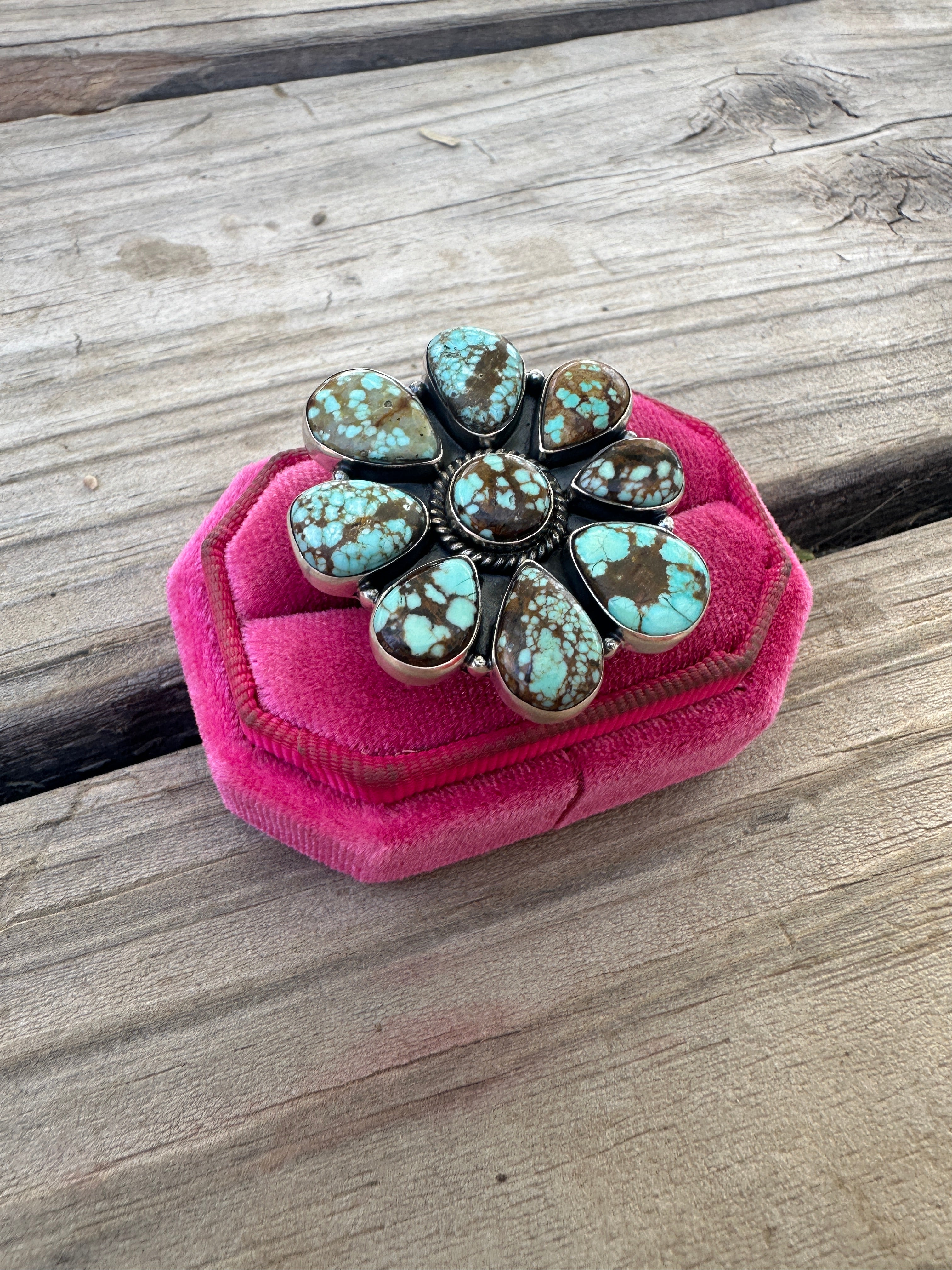 Beautiful Handmade Number 8 Turquoise And Sterling Silver Adjustable Ring