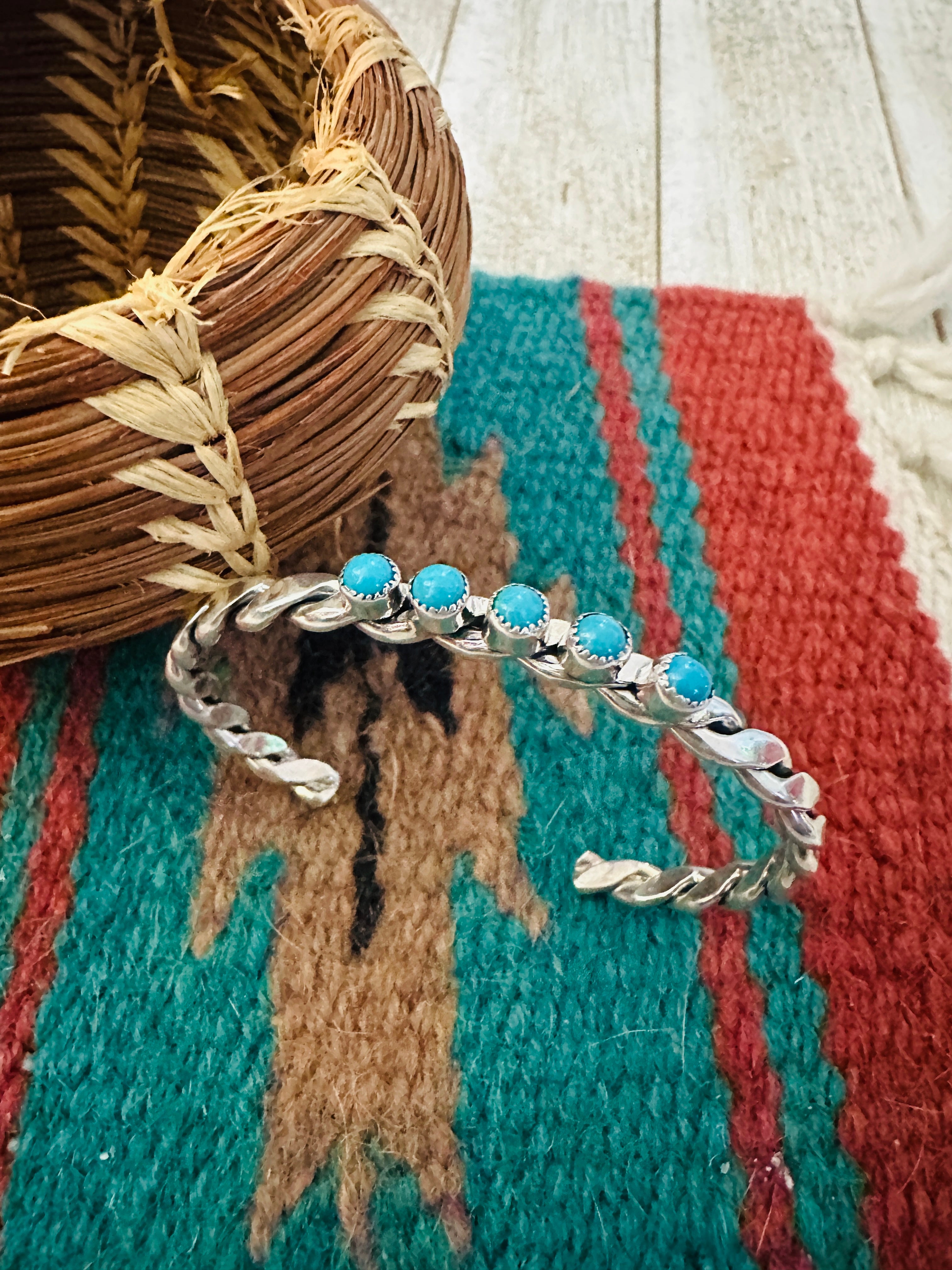 Handcrafted Twisted Sterling Silver & Turquoise Cuff Bracelet