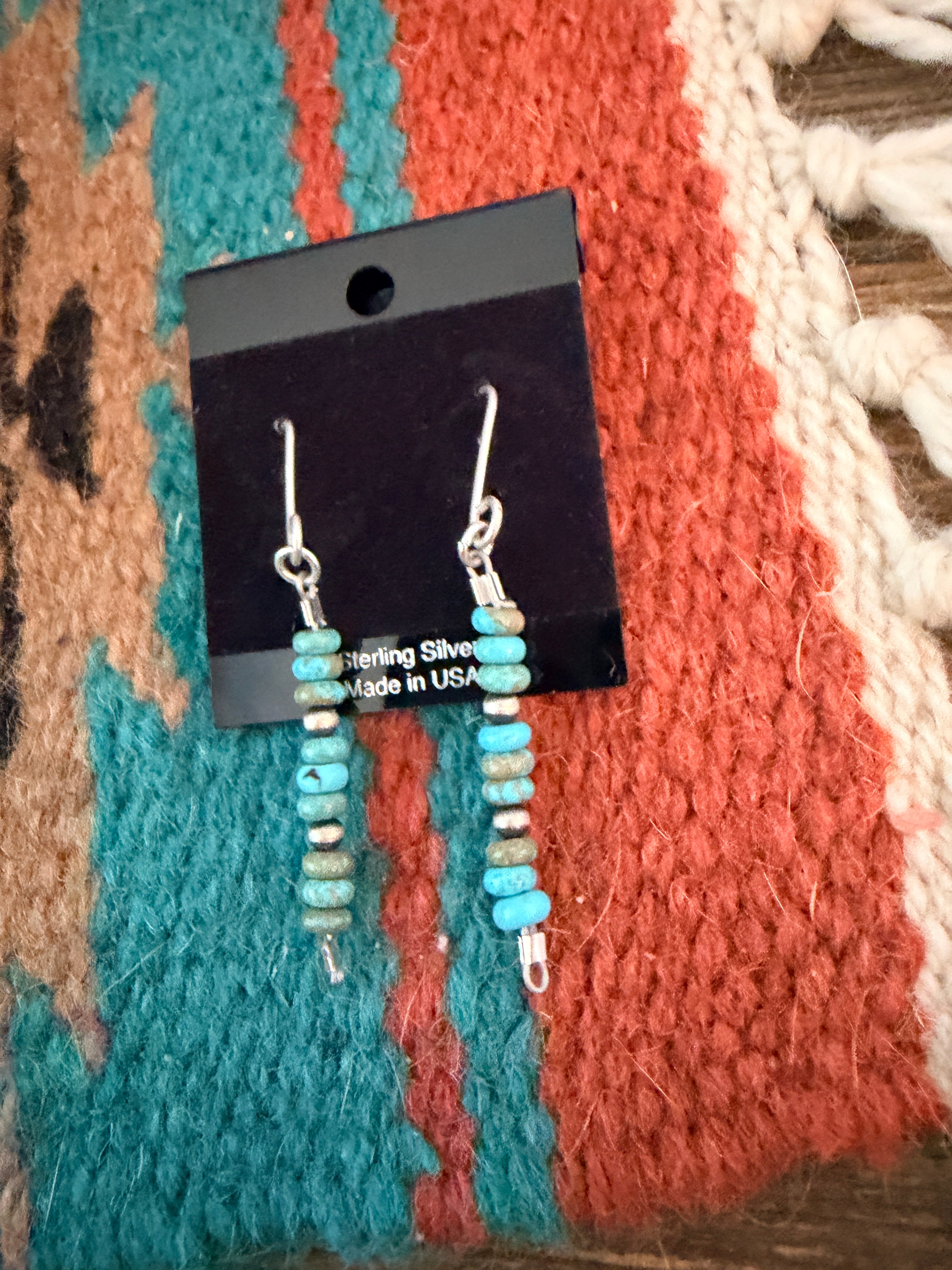 Handmade Sterling Silver and Turquoise Beaded Dangle Earrings