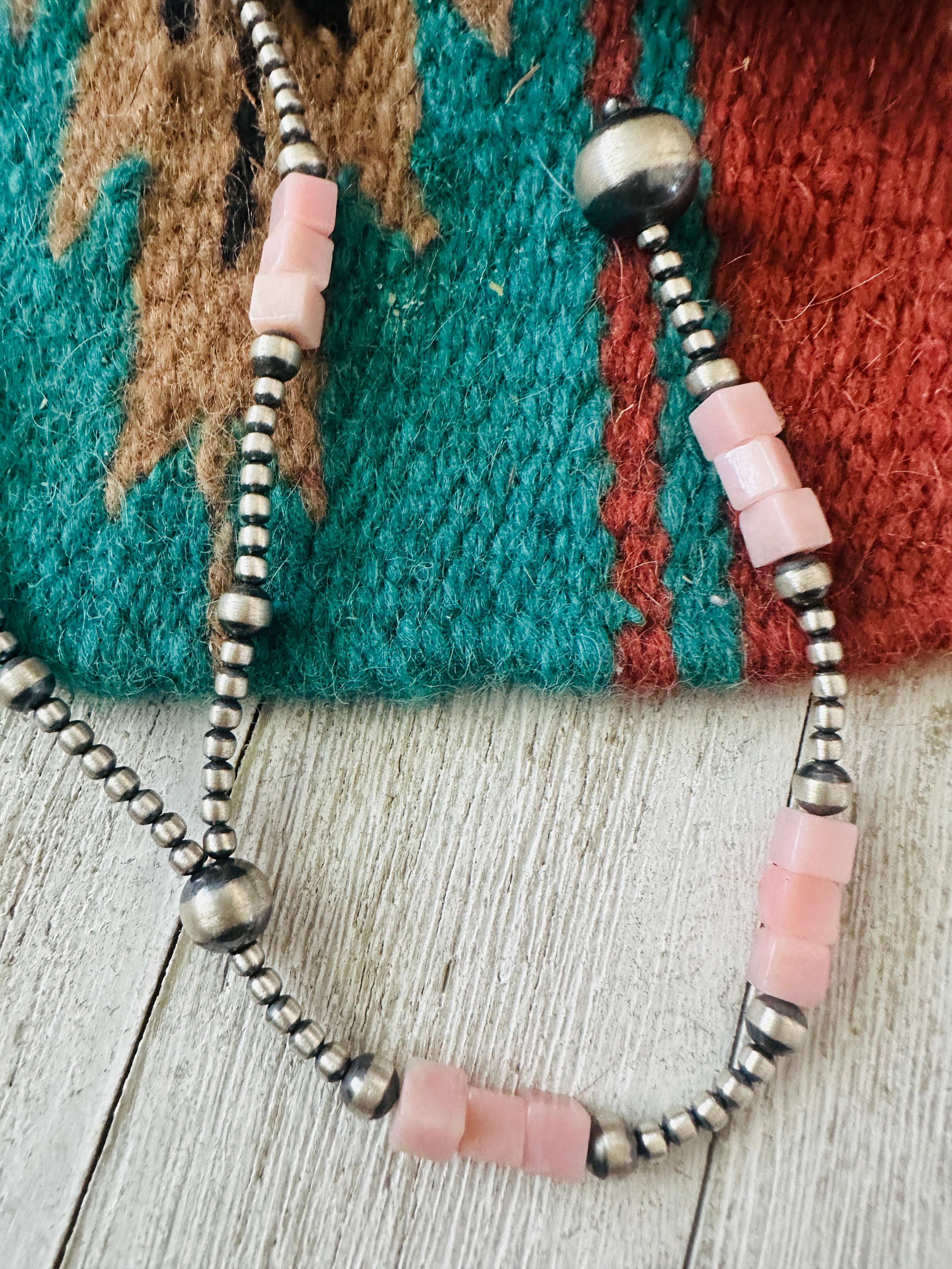 Handcrafted Queen Pink Conch & Sterling Silver Beaded Lariat Necklace