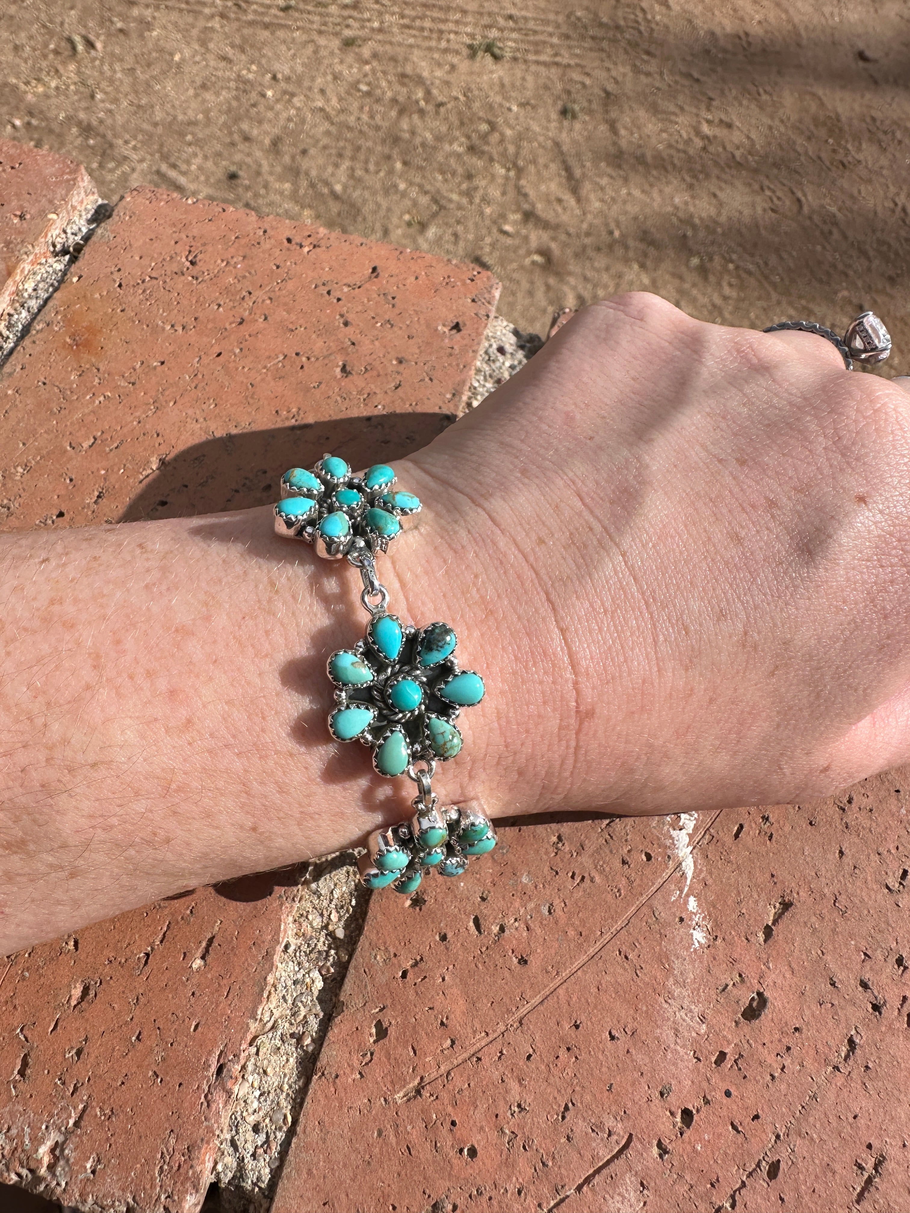 Cassidy Collection Handmade Sterling Silver Turquoise Cluster Bracelet Signed Nizhoni