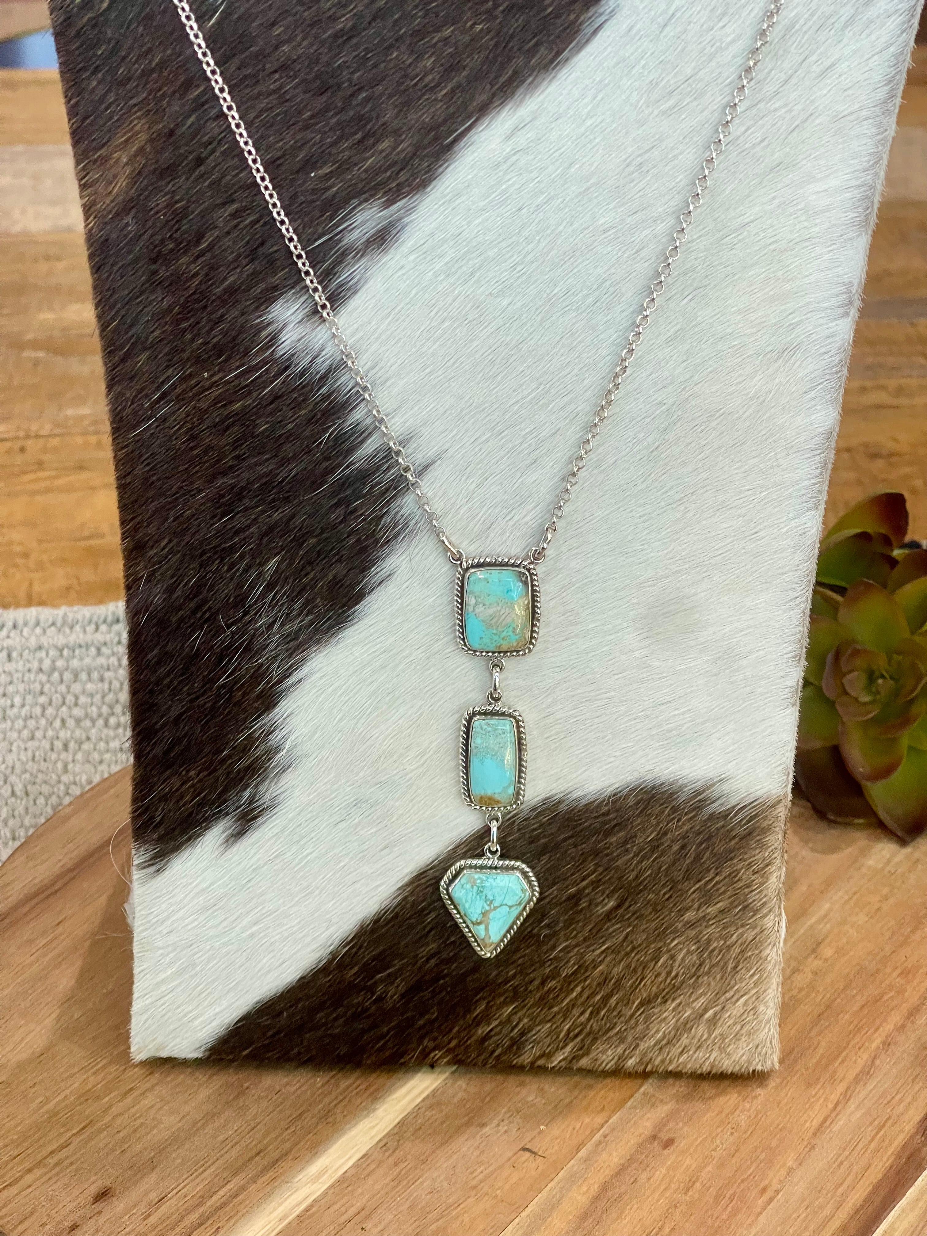 Handmade Sterling Silver & Carico Lake Turquoise Drop Necklace