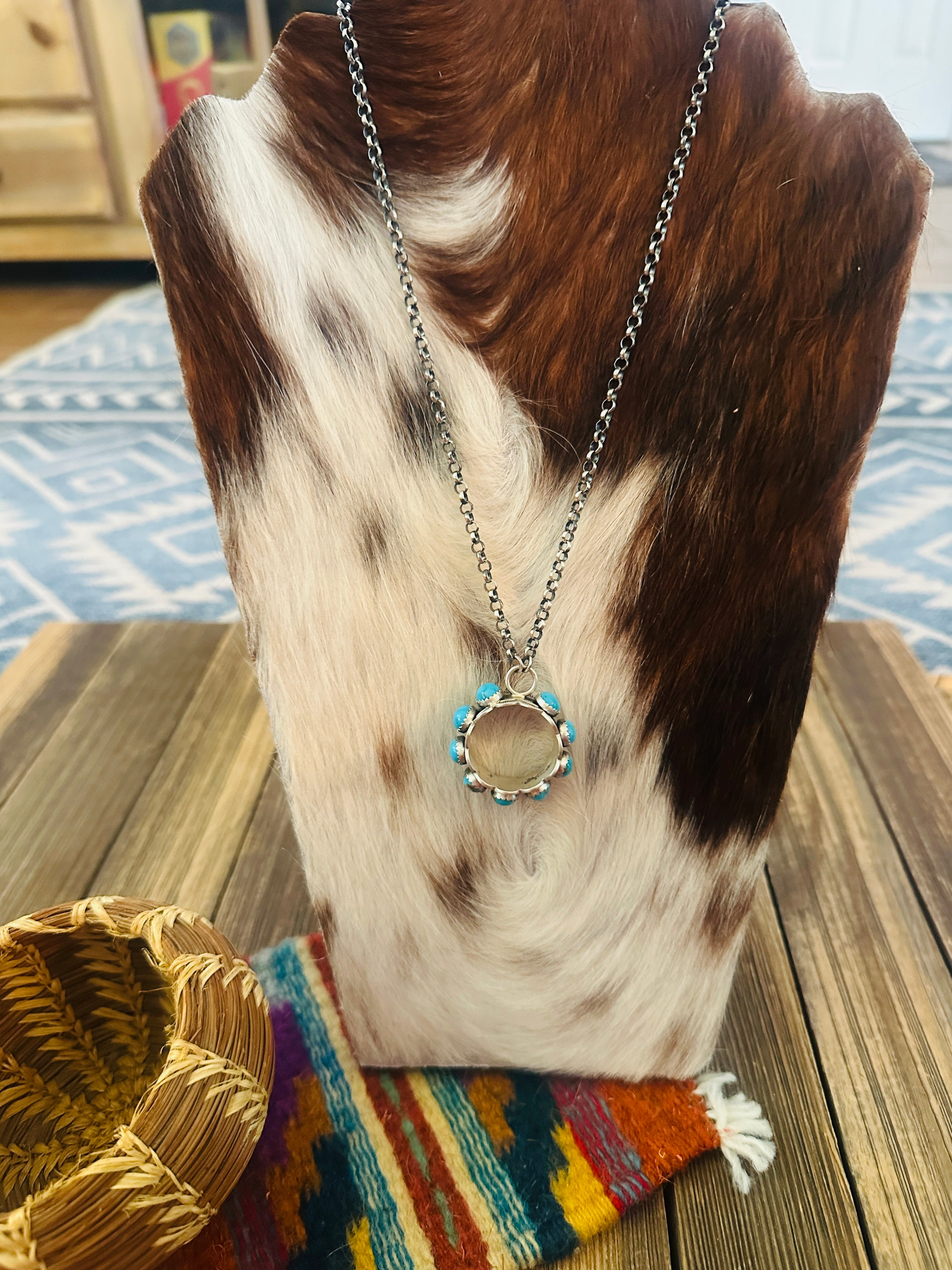 Handcrafted Turquoise & Sterling Silver Ring Necklace by Patrick Yazzie