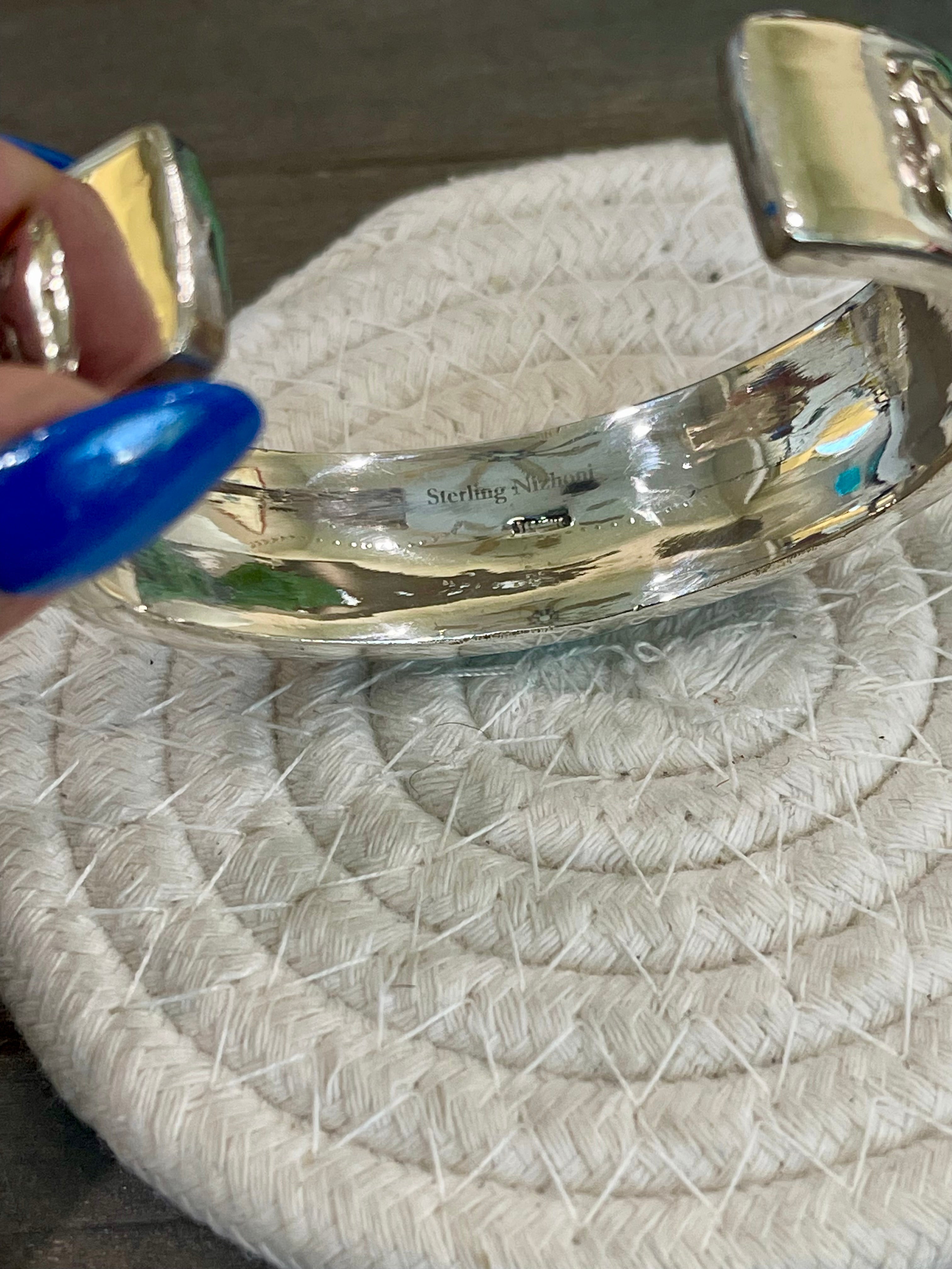 Handmade Sterling Silver Multi Stone Inlay Cuff