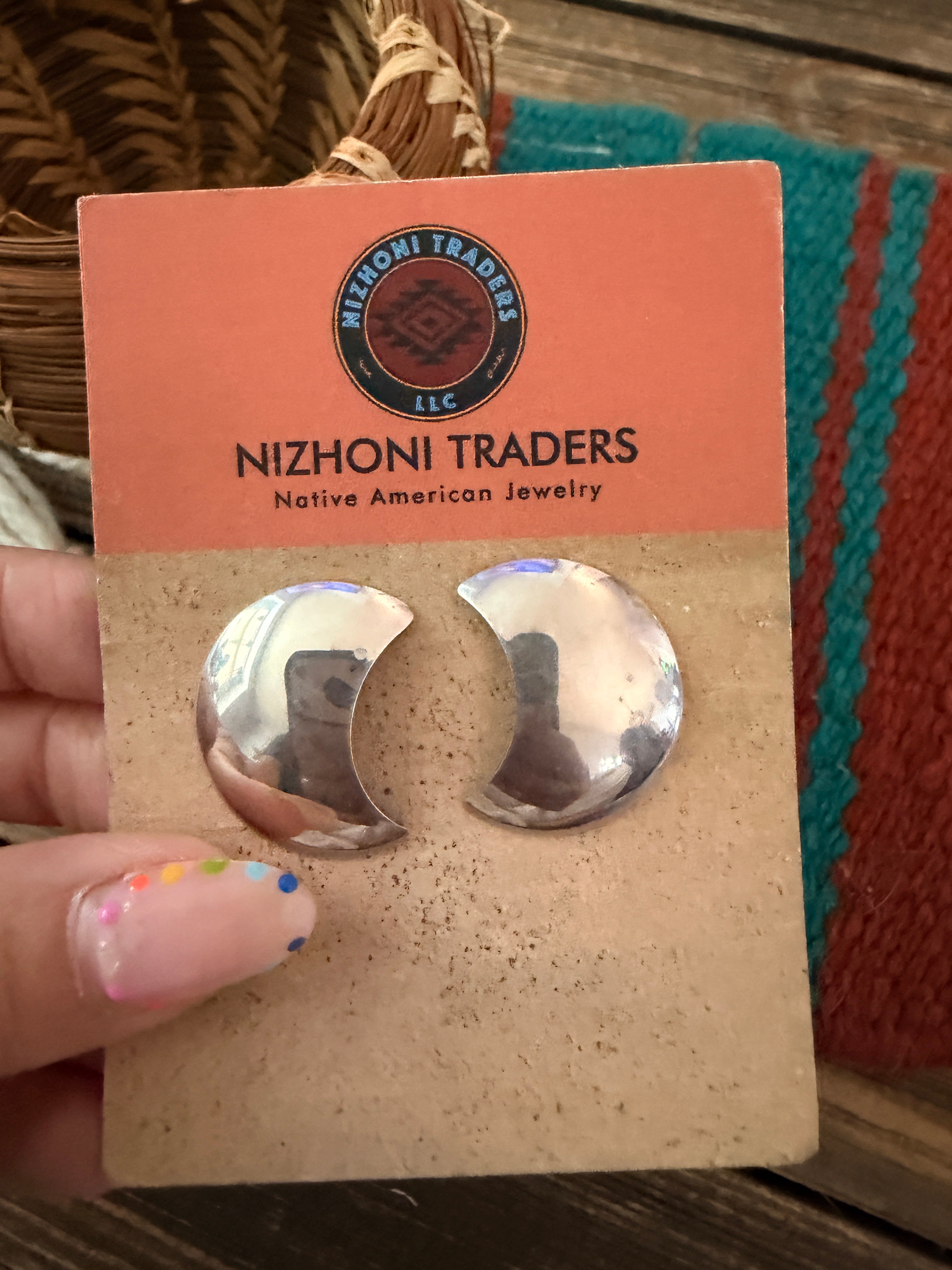 Old Pawn Handcrafted Sterling Silver Moon Post Earrings