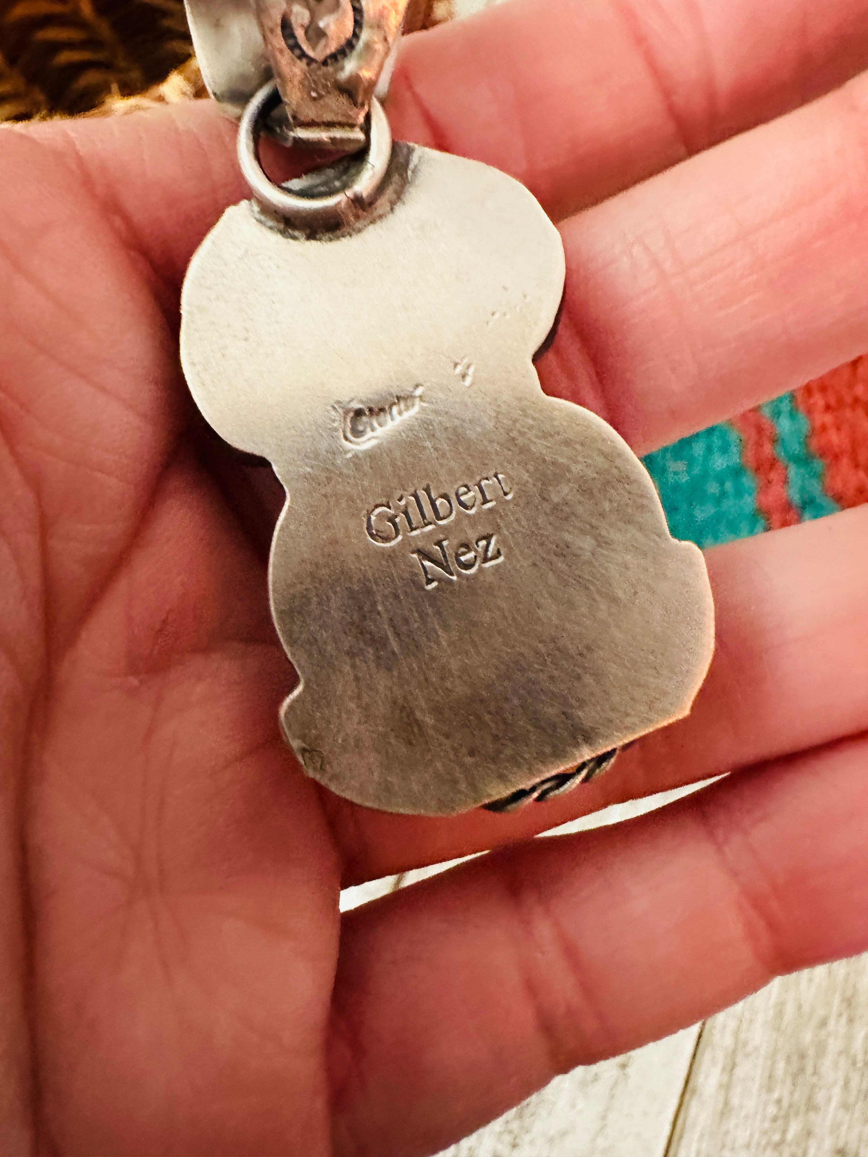 Handcrafted Sterling Silver, Queen Pink Conch & Turquoise Pendant