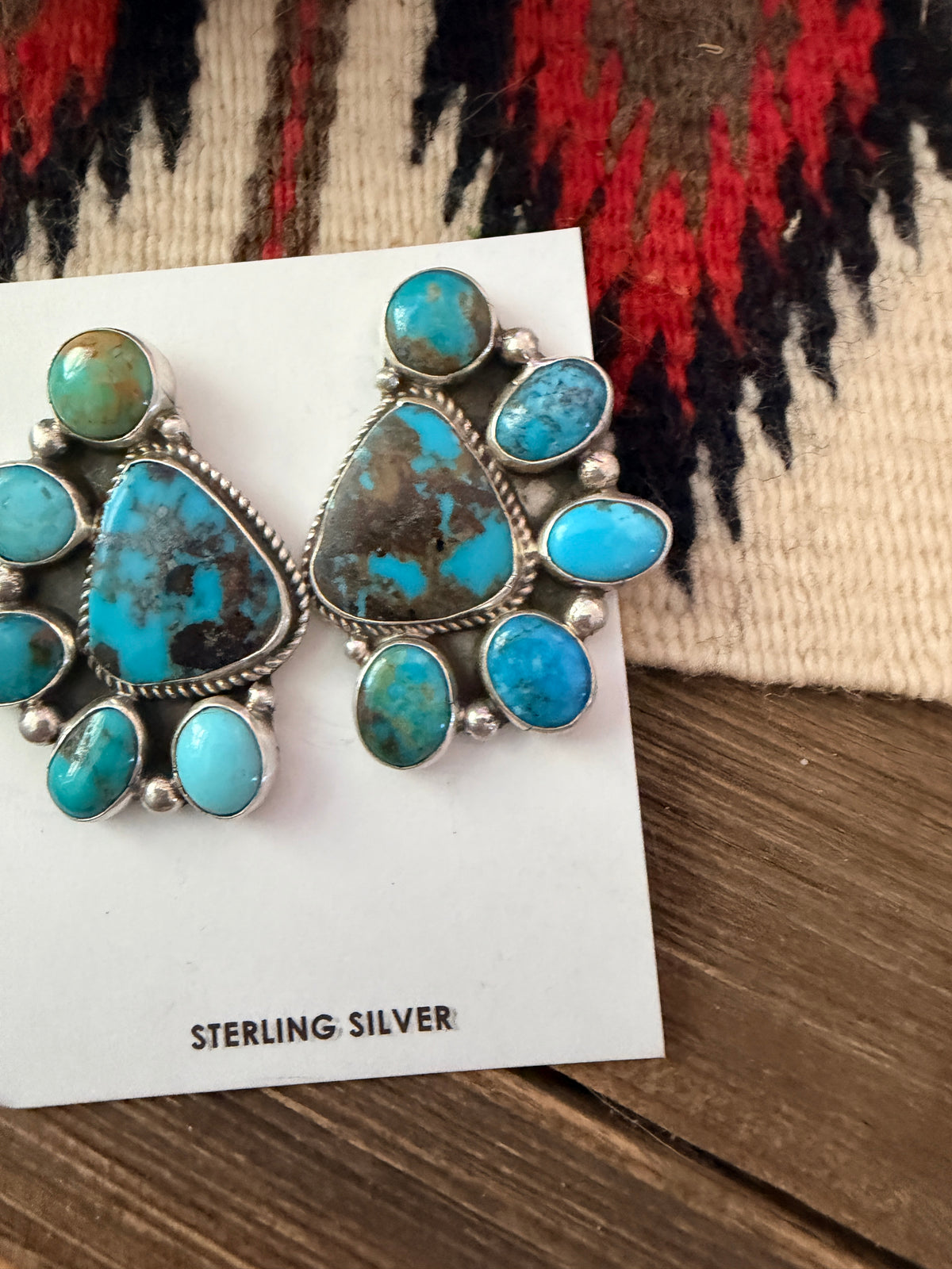 Handcrafted Turquoise & Sterling Silver Cluster Post Earrings by Geraldine James