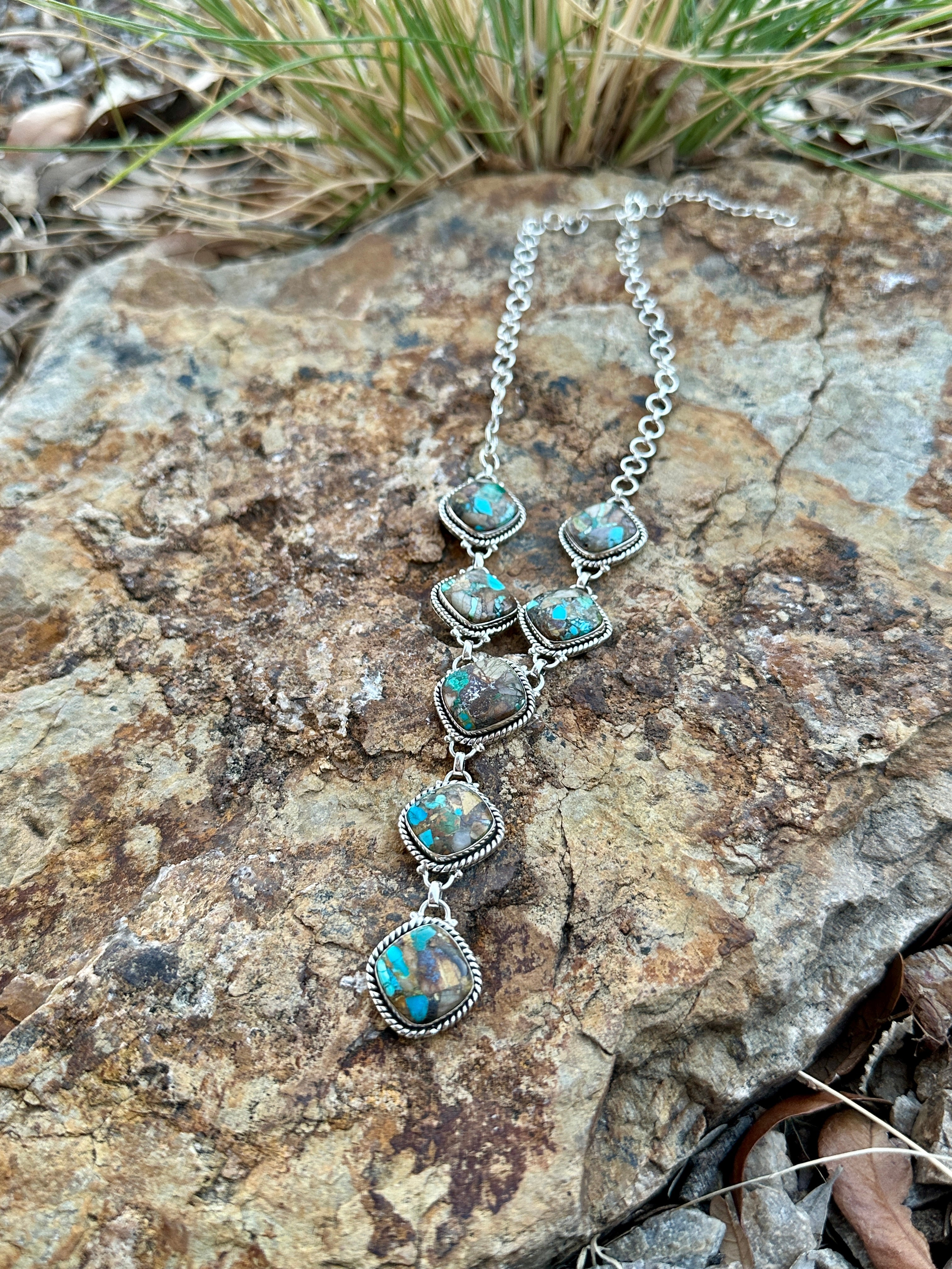 Handmade Royston Ribbon Turquoise & Sterling Silver Necklace