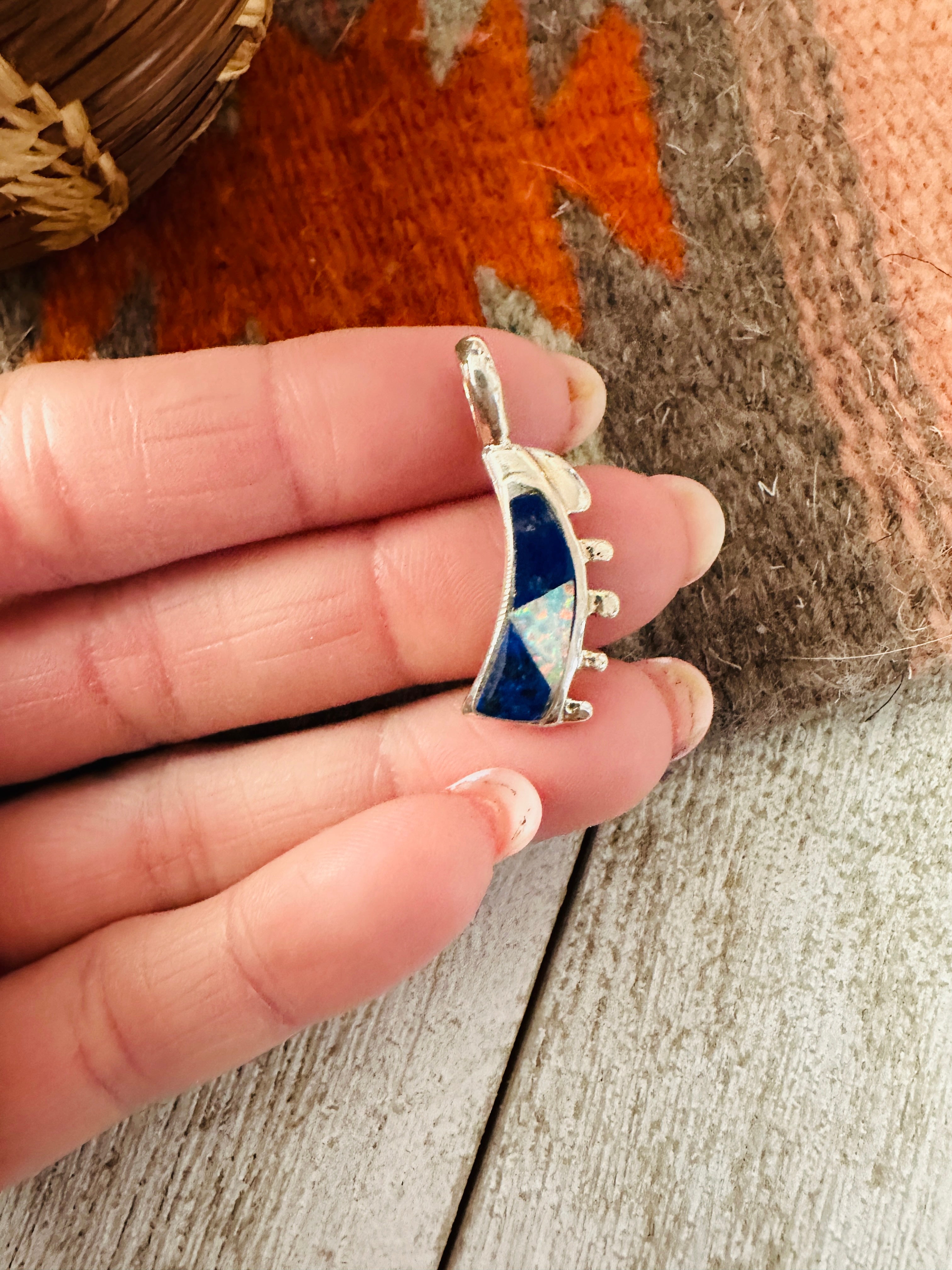 Handcrafted Lapis, Opal & Sterling Silver Inlay Pendant