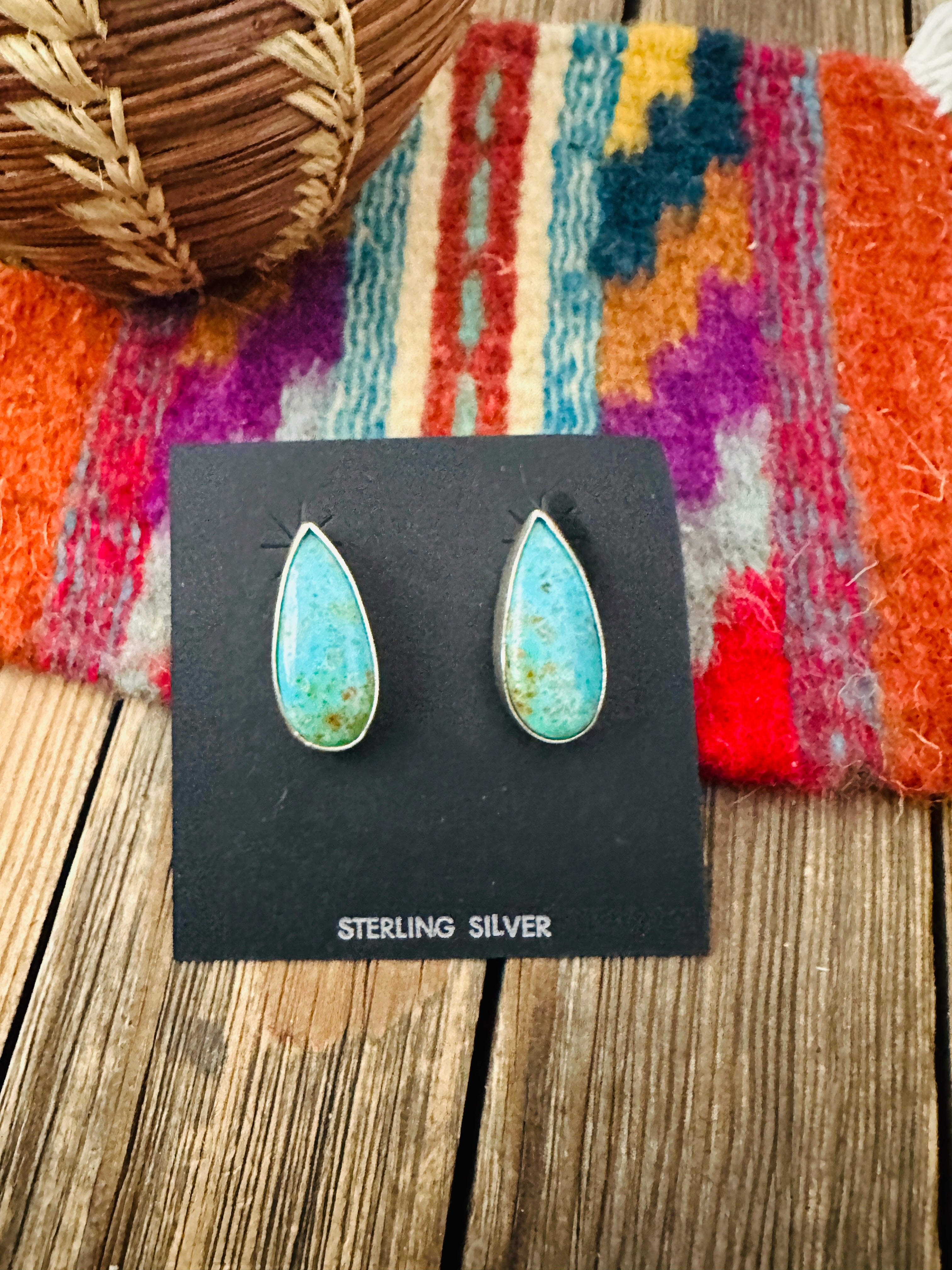 Handcrafted Turquoise & Sterling Silver Teardrop Post Earrings