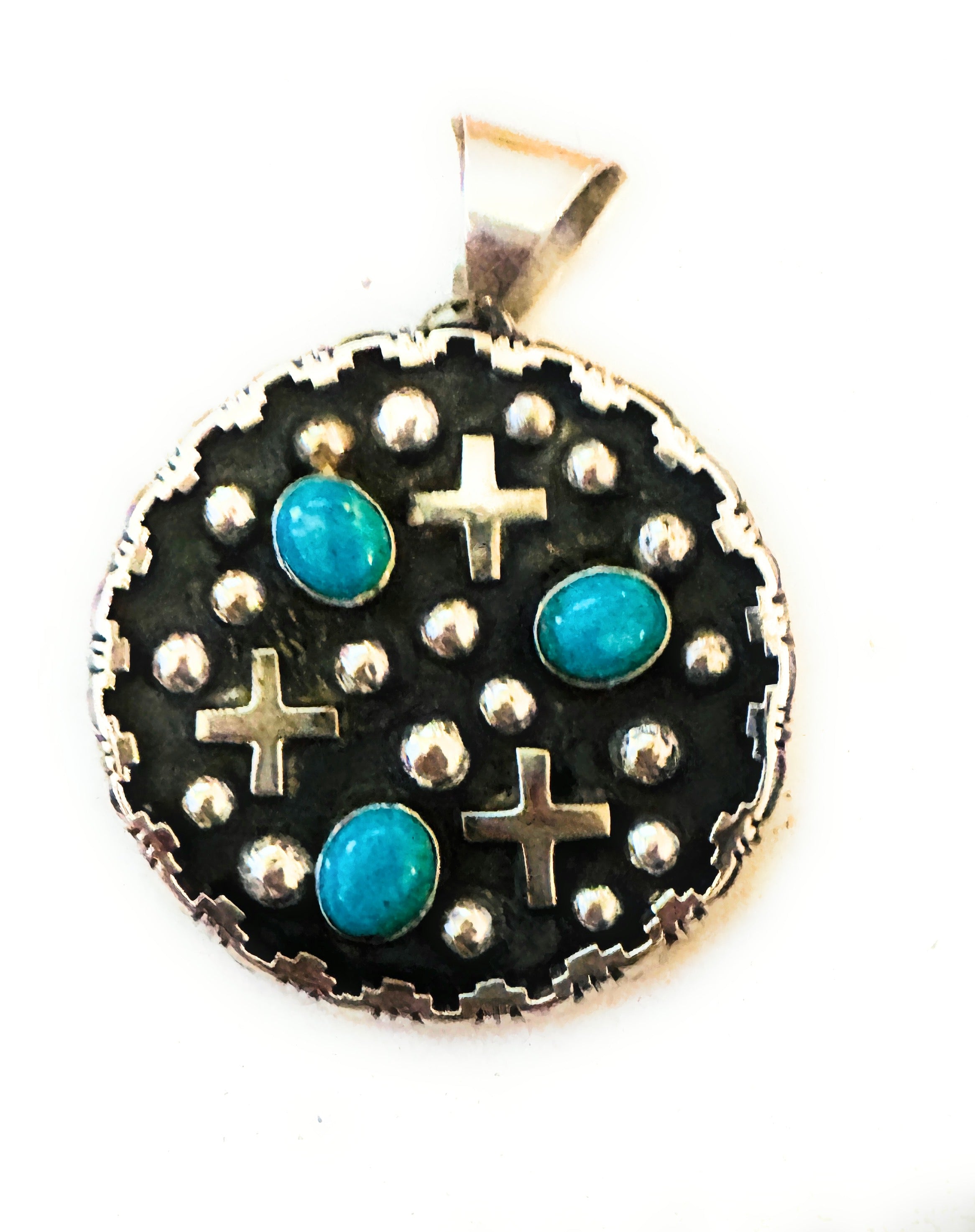 Handcrafted Sterling Silver & Turquoise Cross Pendant by Chimney Butte