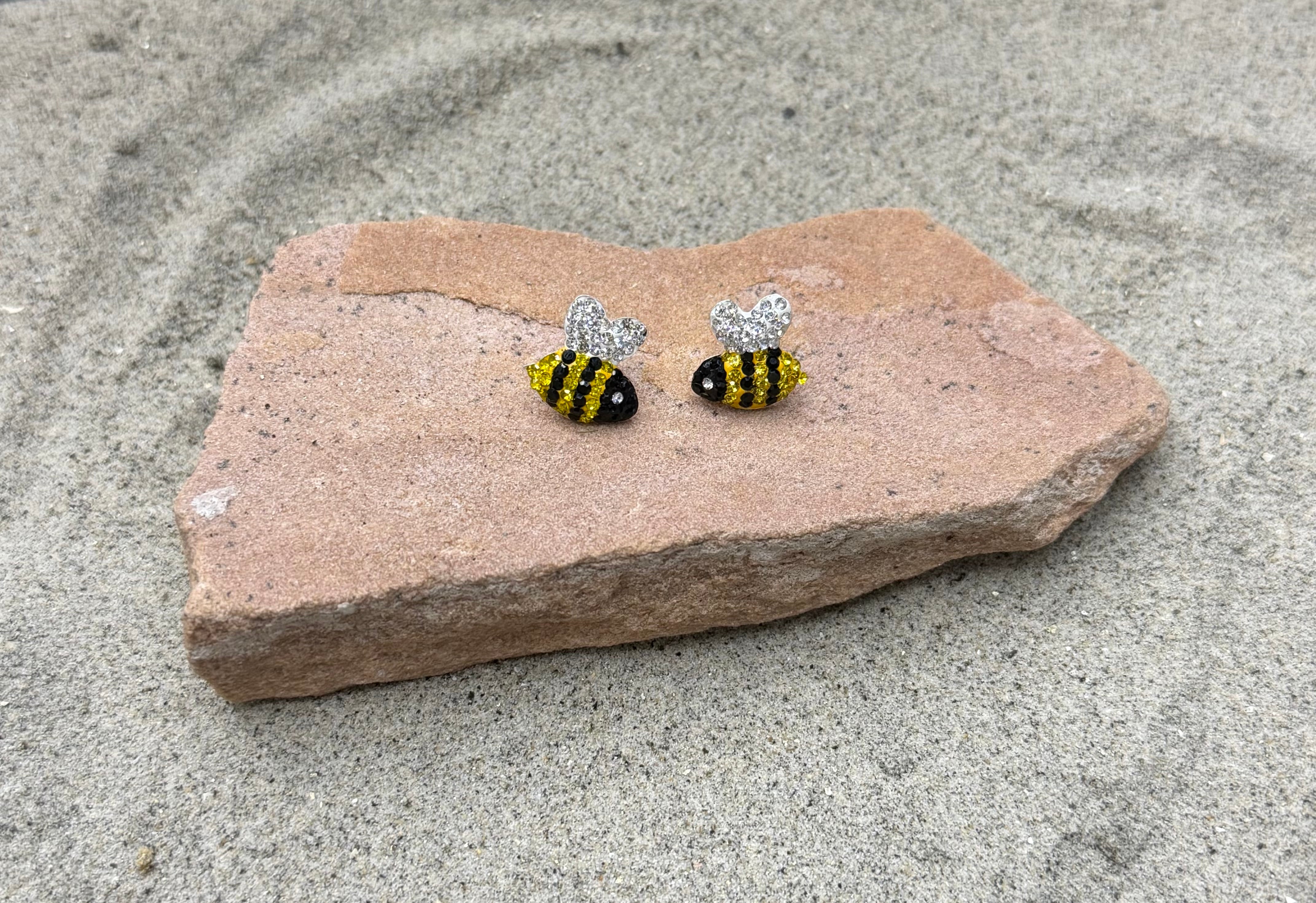 Bumble Bee CZ Sterling Silver Stud Earrings