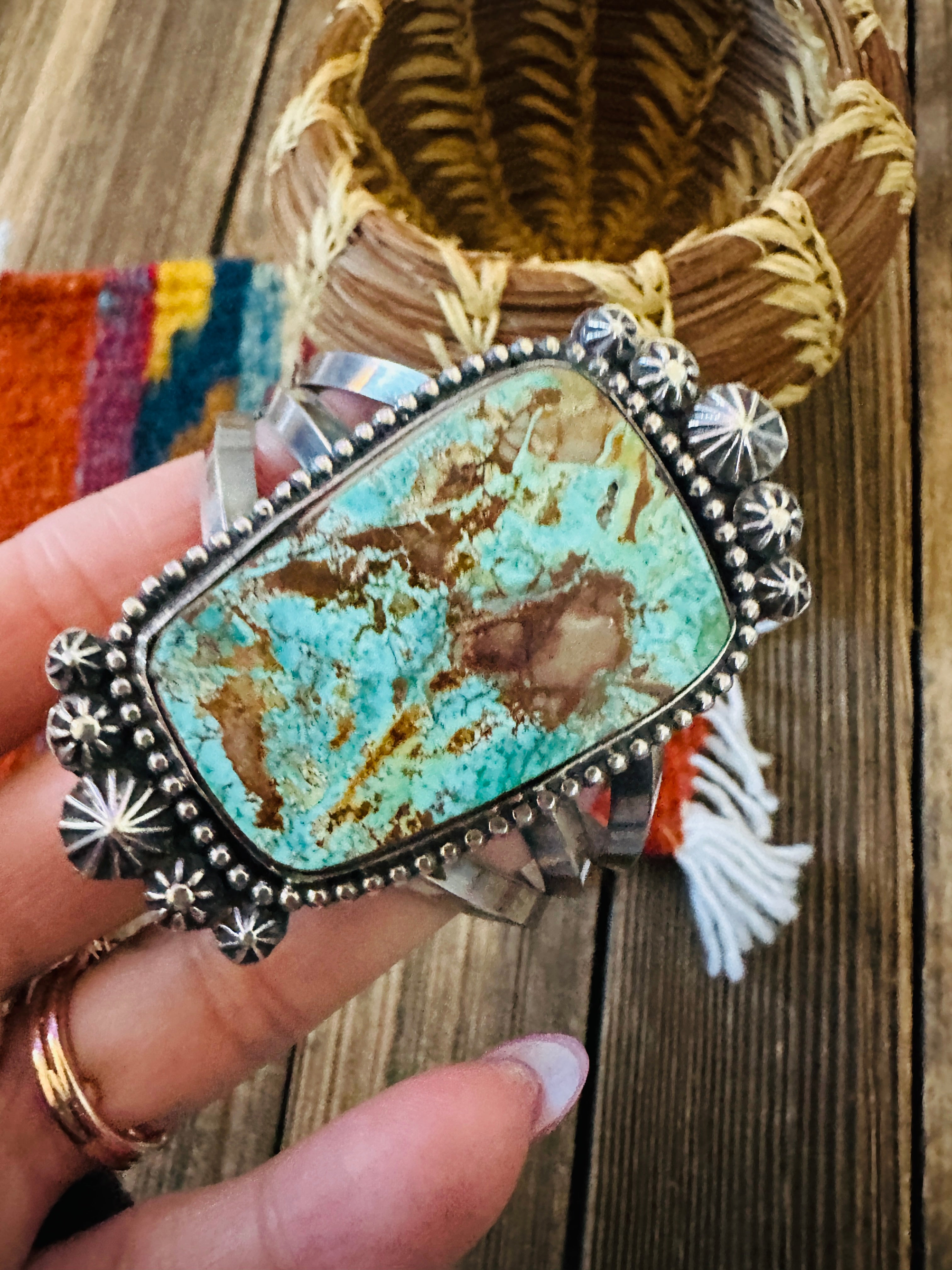 Handcrafted Pilot Mountain Turquoise & Sterling Silver Cuff Bracelet by Rosella Paxson