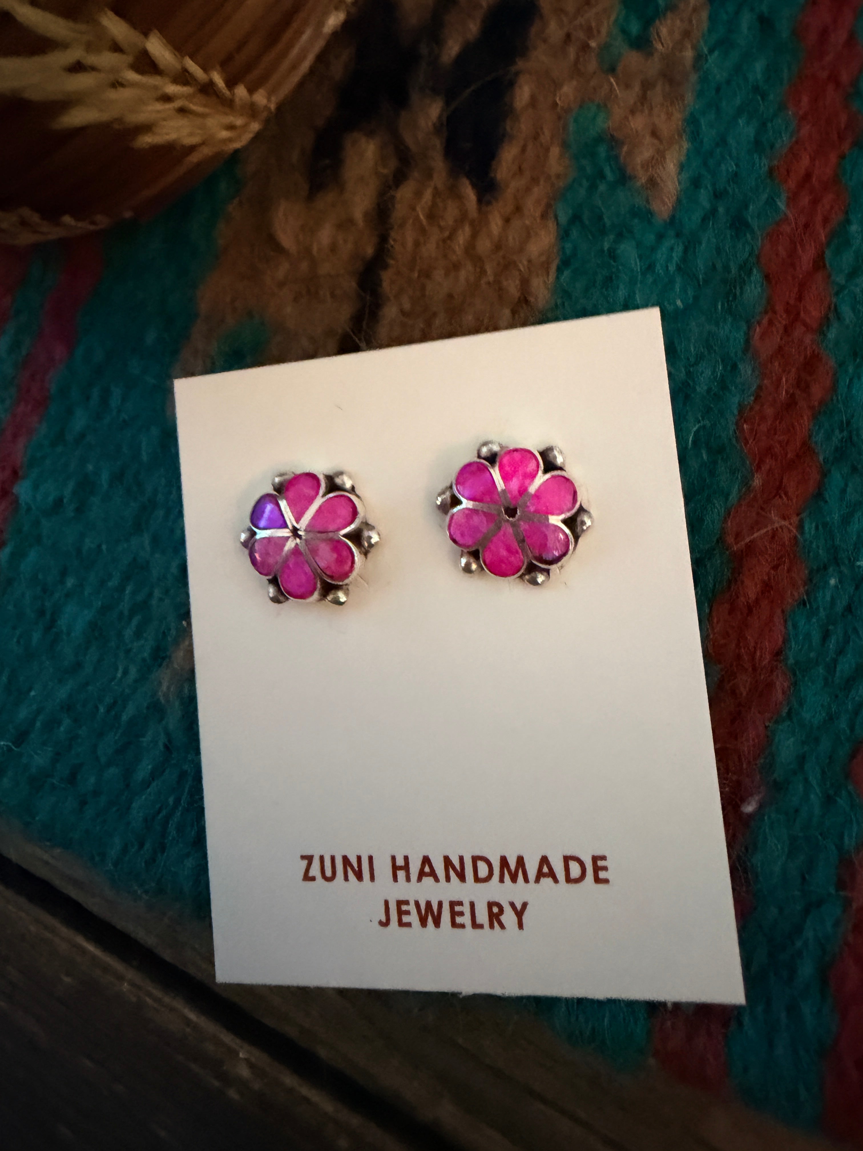 Handcrafted Sterling Silver & Pink Opal Flower Stud Earrings