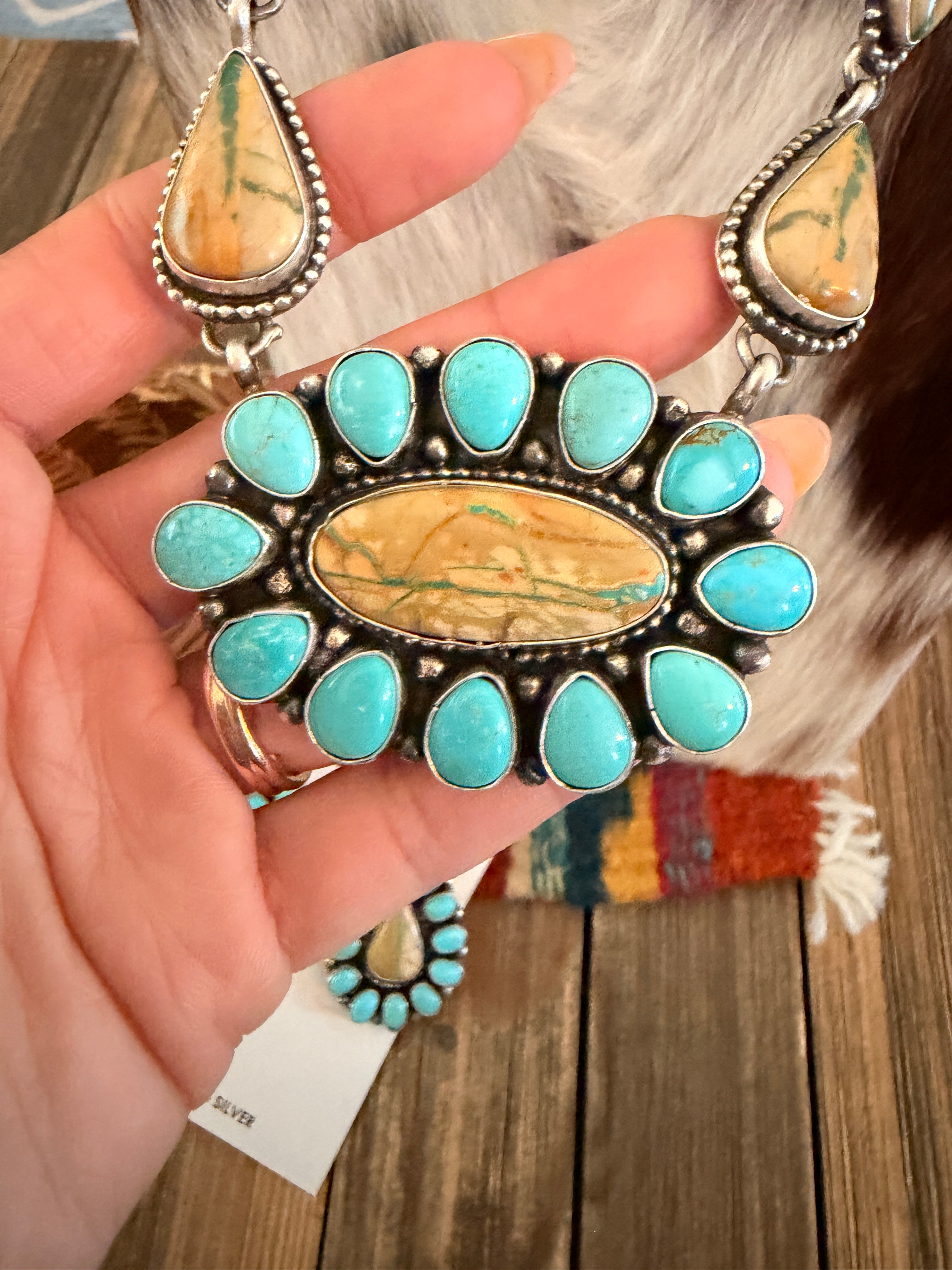Handcrafted Multi Turquoise & Sterling Silver Necklace and Earring Set by Sheila Becenti