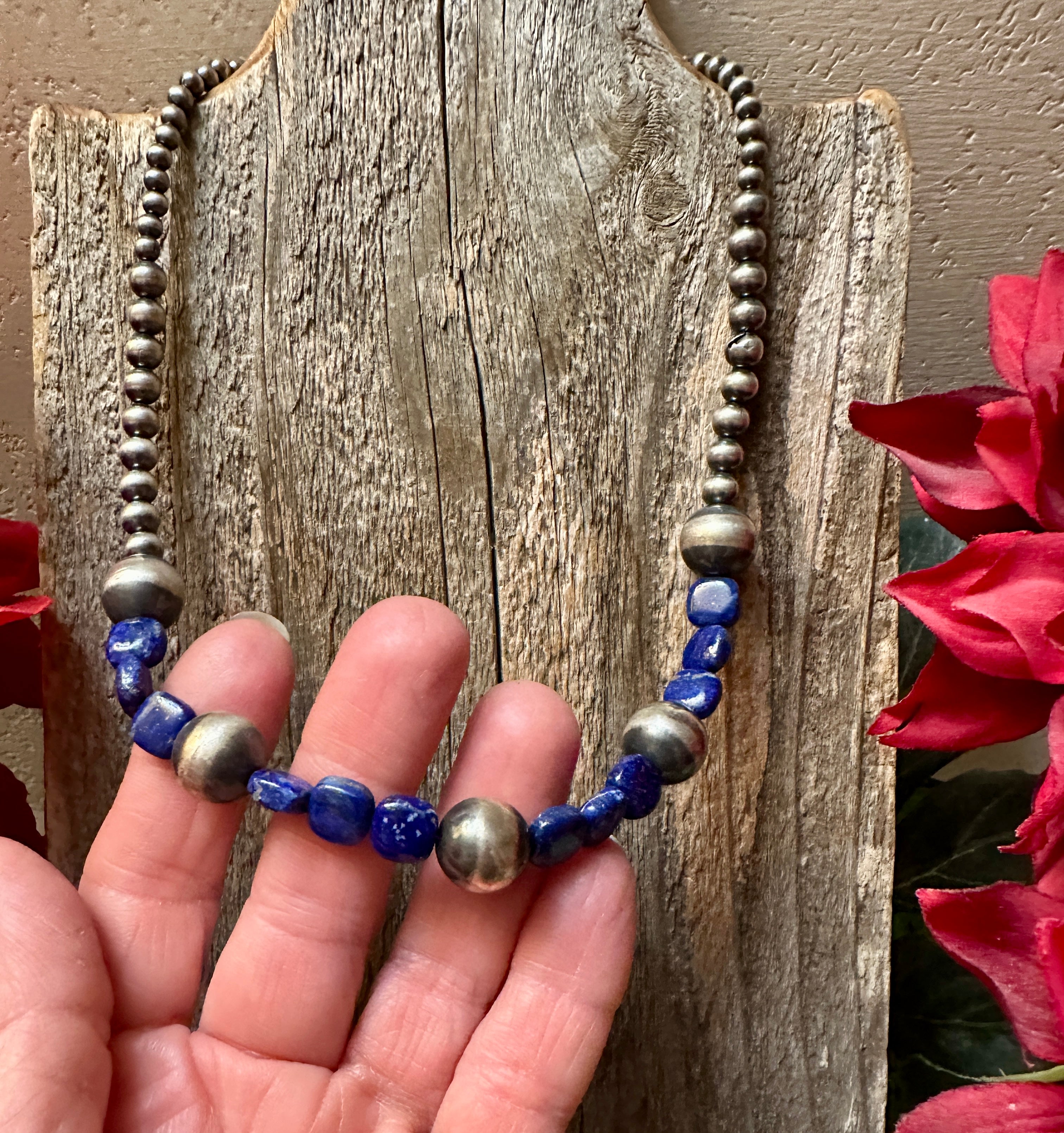 Handmade Lapis & Sterling Silver Beaded Necklace