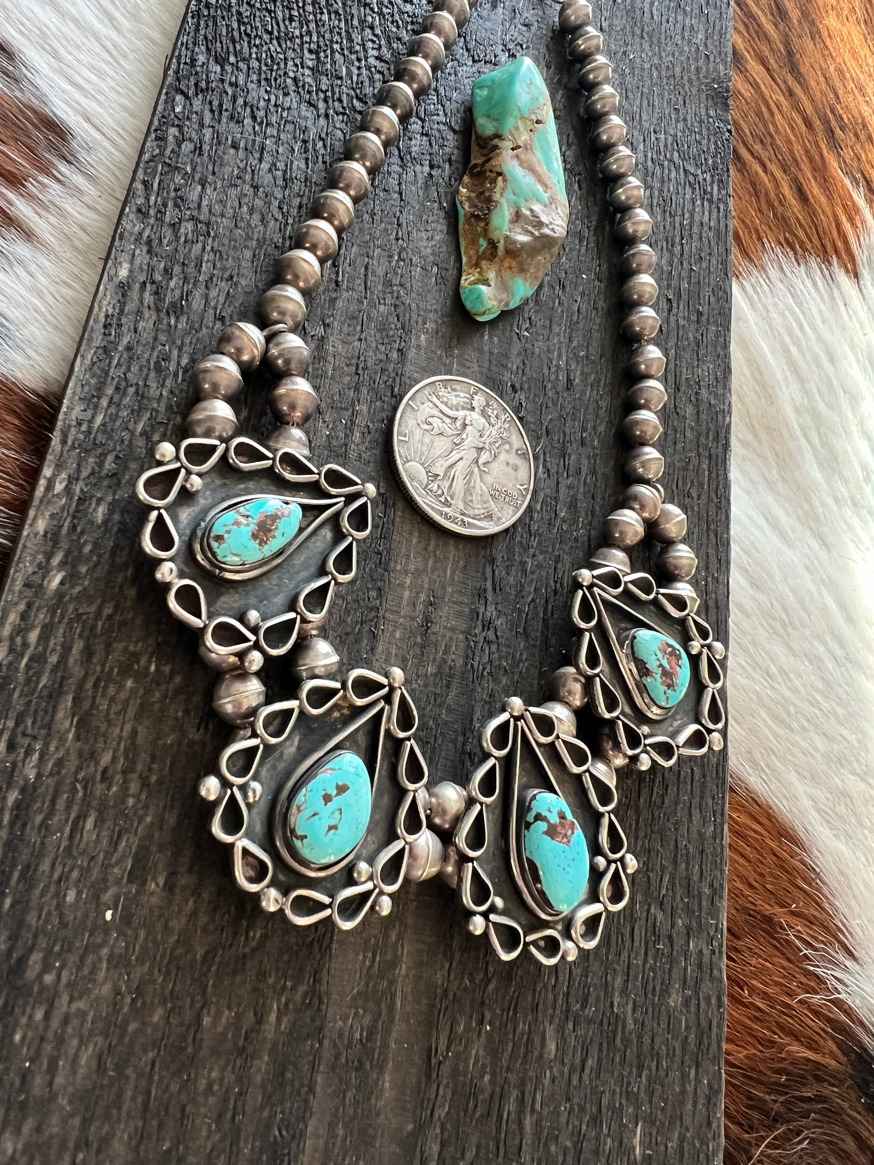 Vintage Sterling Silver and Turquoise Station Necklace