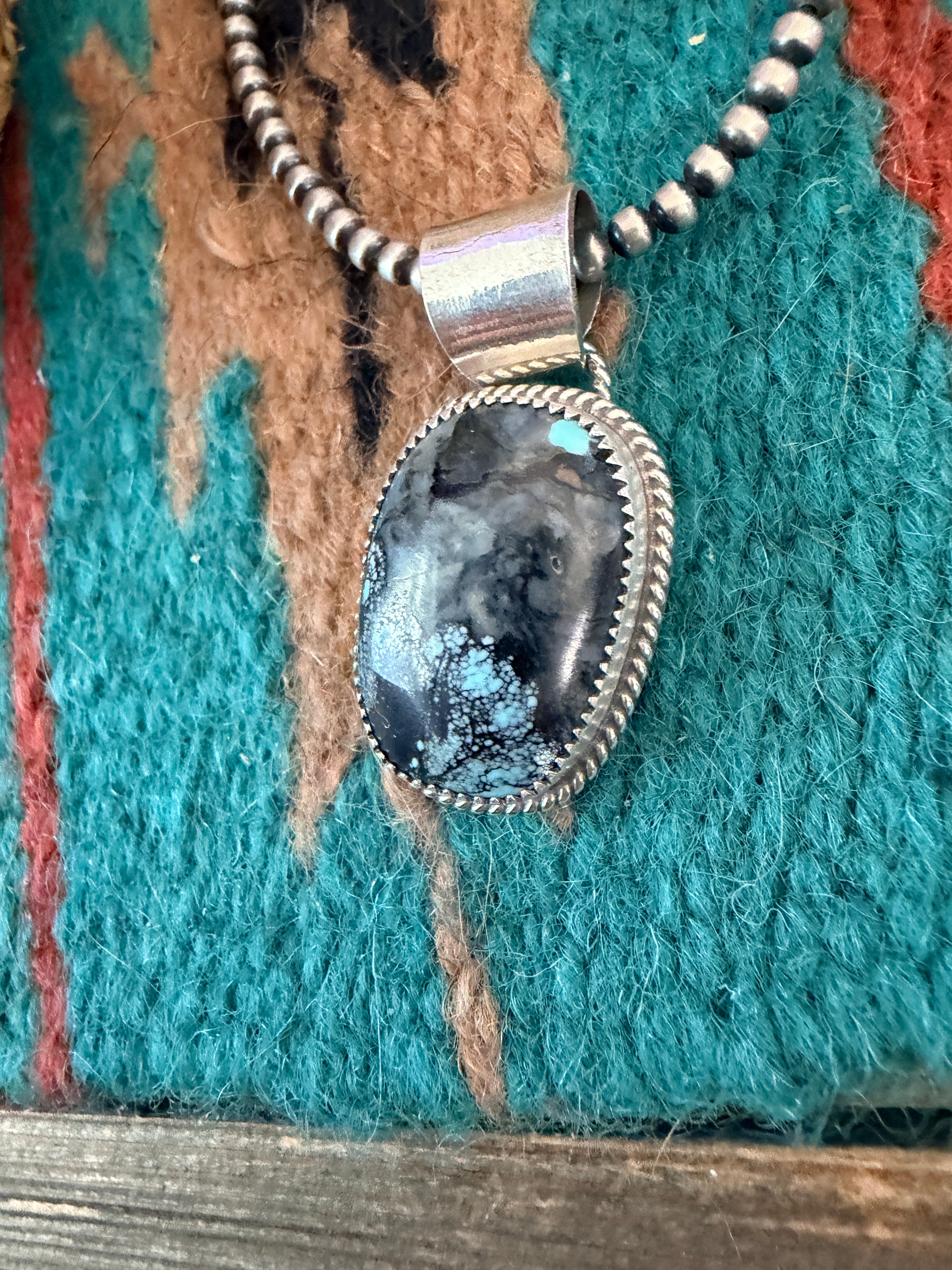 Handmade Sterling Silver & Blackjack Turquoise Pendant