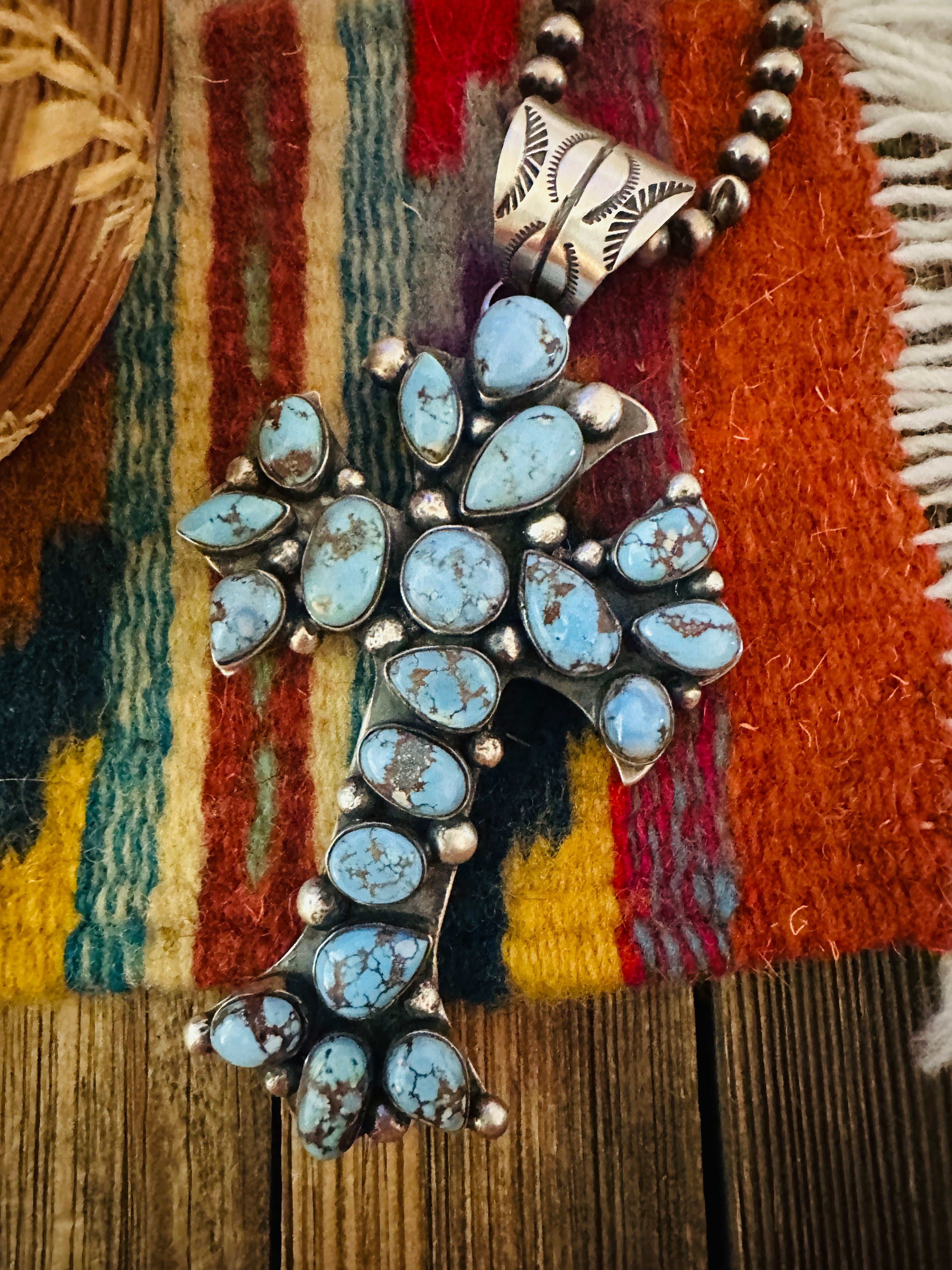 Handcrafted Golden Hills Turquoise & Sterling Silver Cross Pendant by Chimney Butte