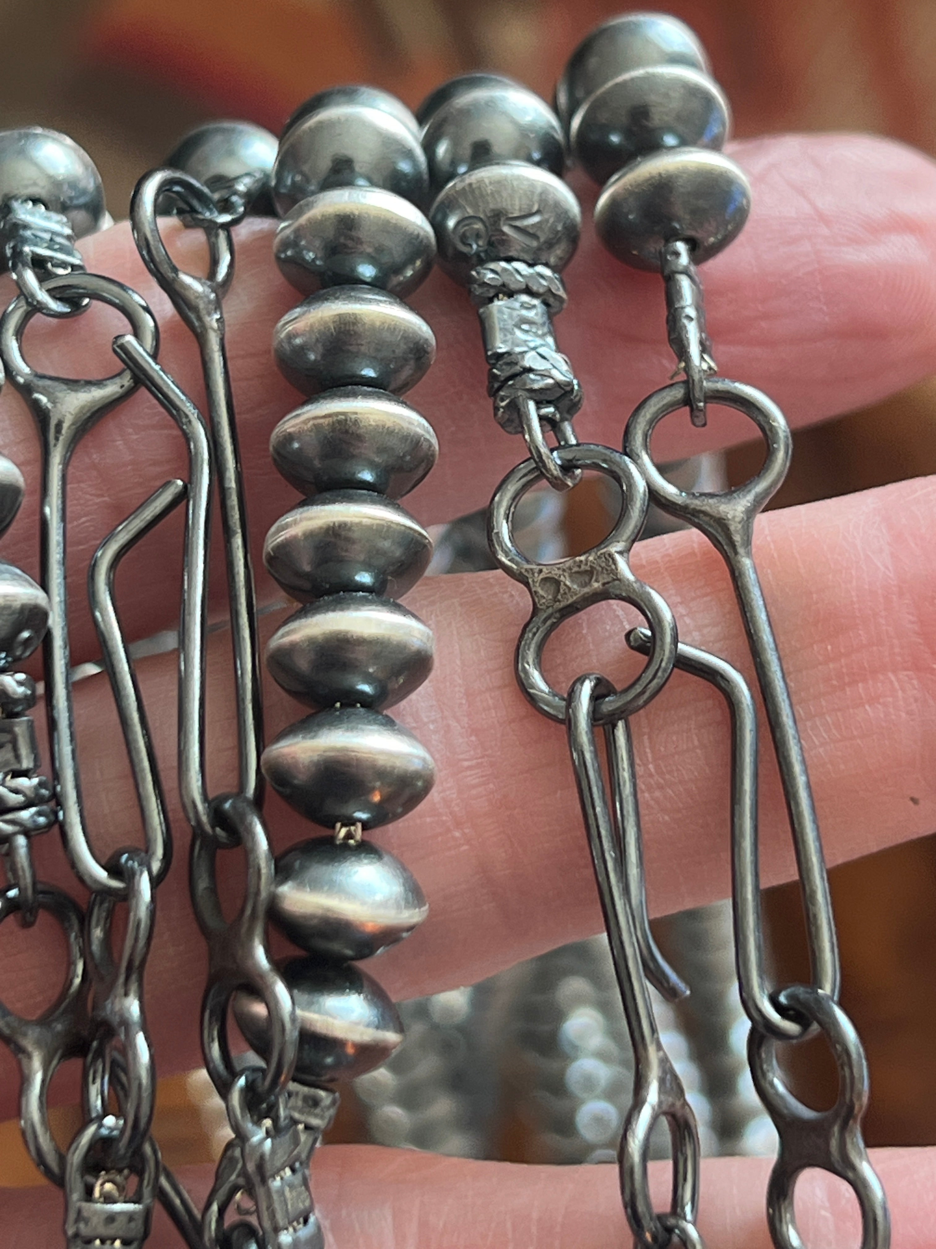 Vinita Cowboy Handmade 8mm Sterling Silver Navajo Saucer Pearl Beaded Necklaces