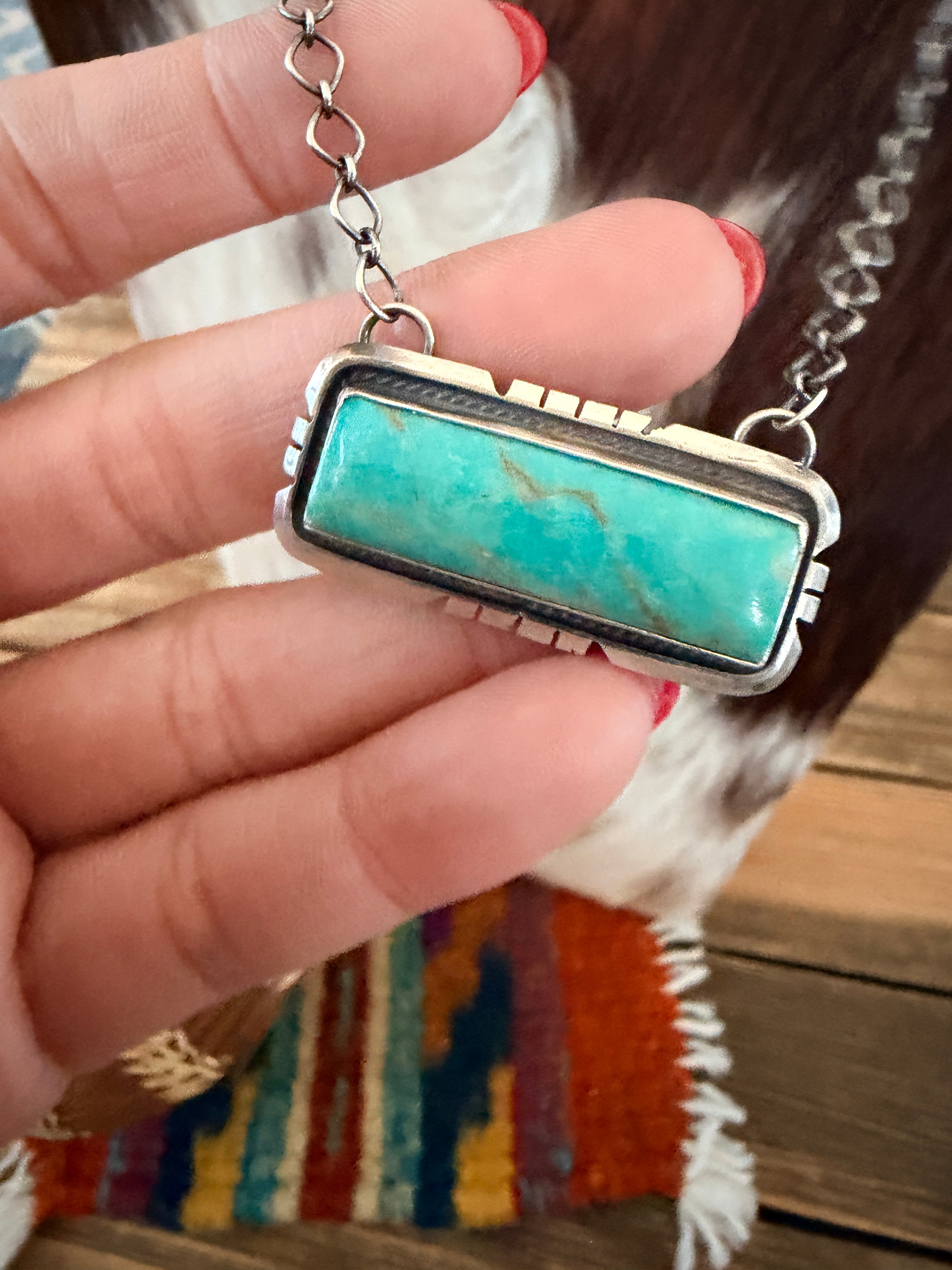 Handcrafted Turquoise & Sterling Silver Bar Necklace