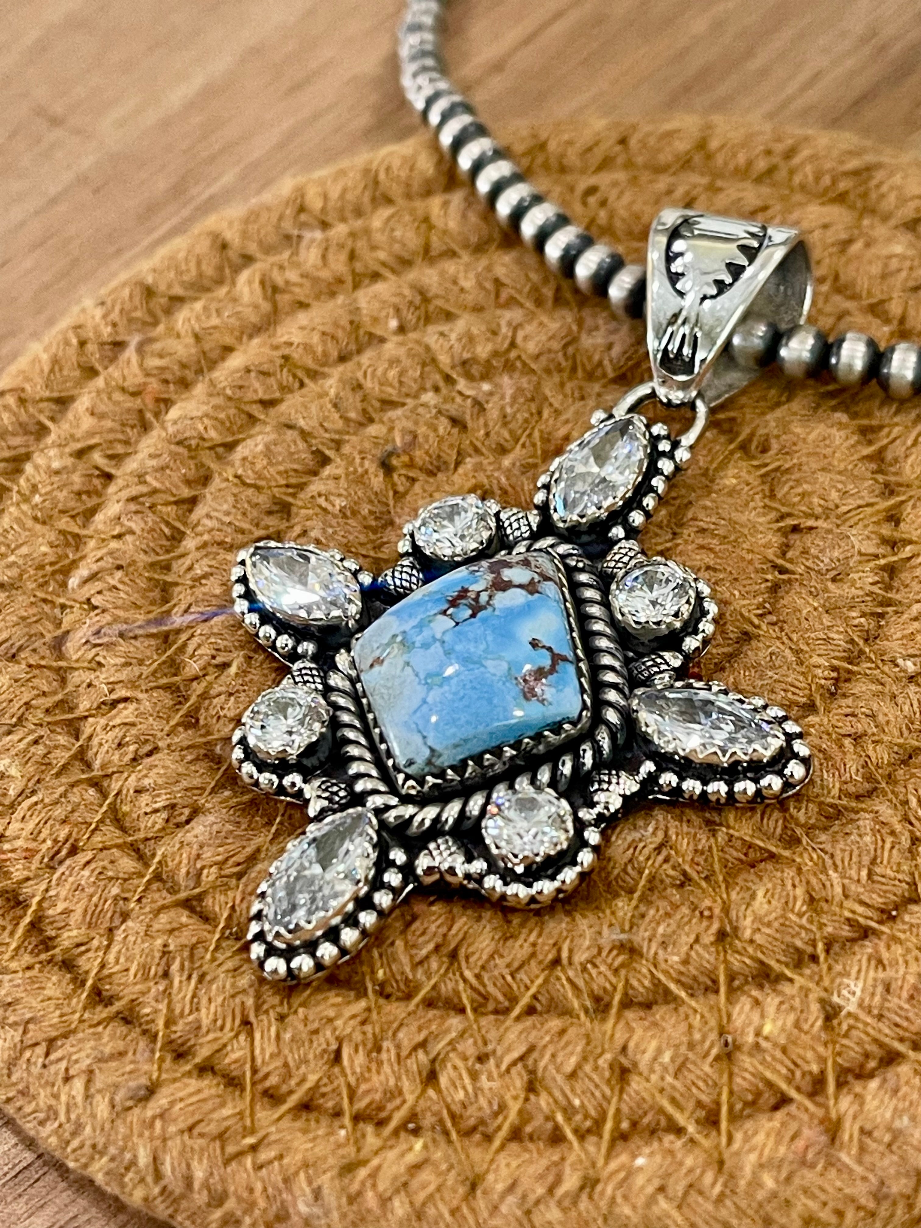 Handcrafted Sterling Silver, Golden Hills & Cz Cluster Pendant