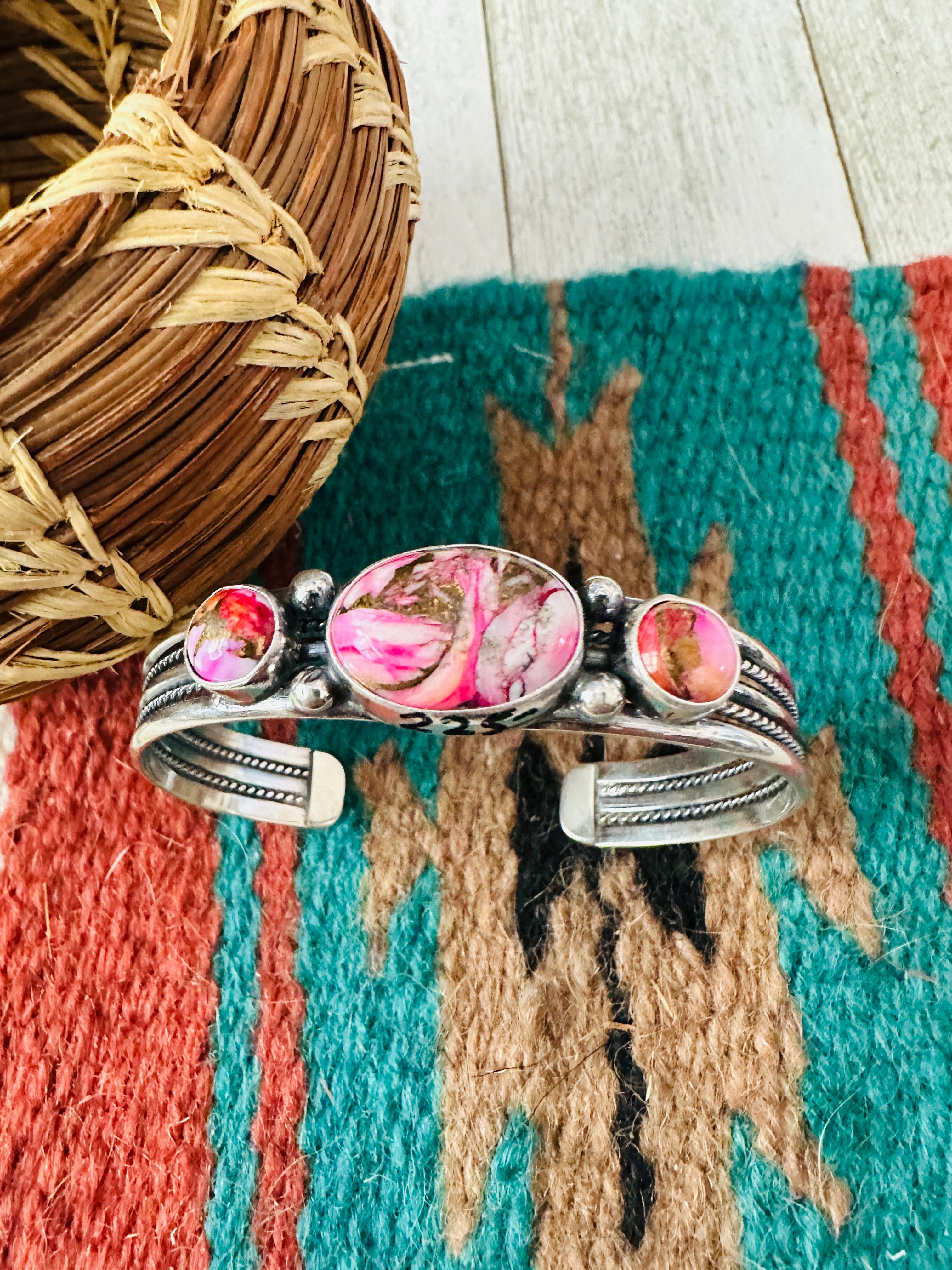 Handcrafted Sterling Silver & Pink Mojave Cuff Bracelet