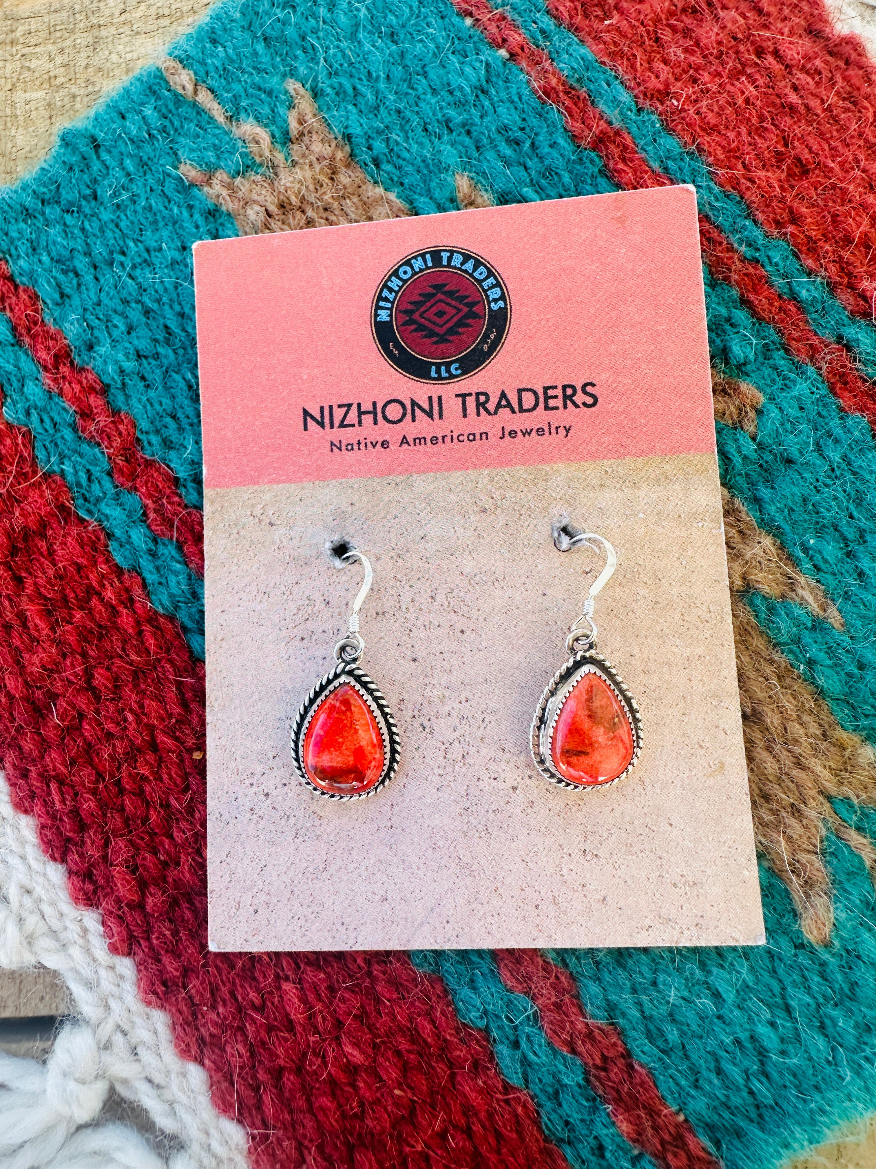 Handcrafted Sterling Silver Apple Coral Teardrop Earrings