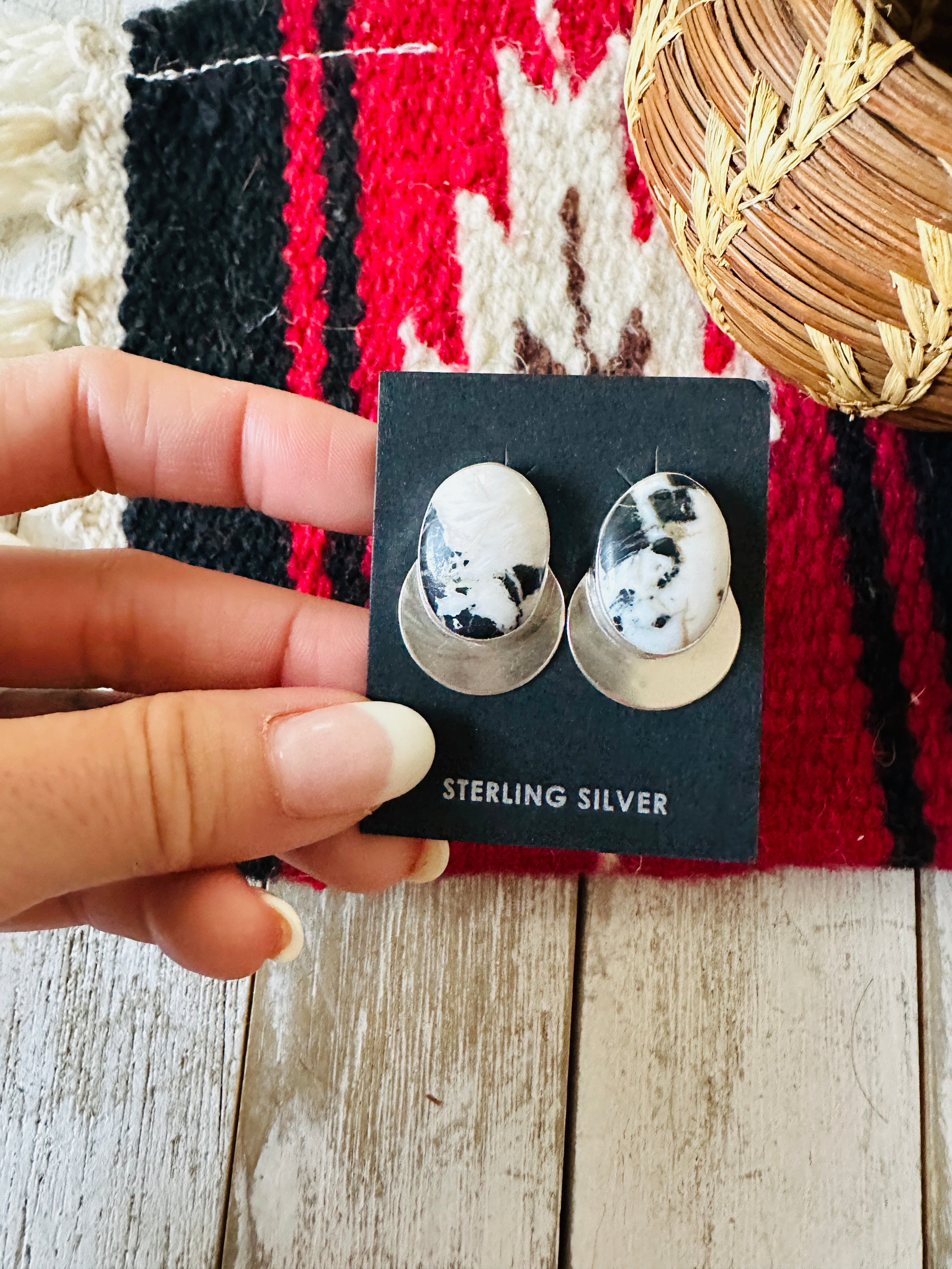 Handcrafted White Buffalo & Sterling Silver Post Earrings