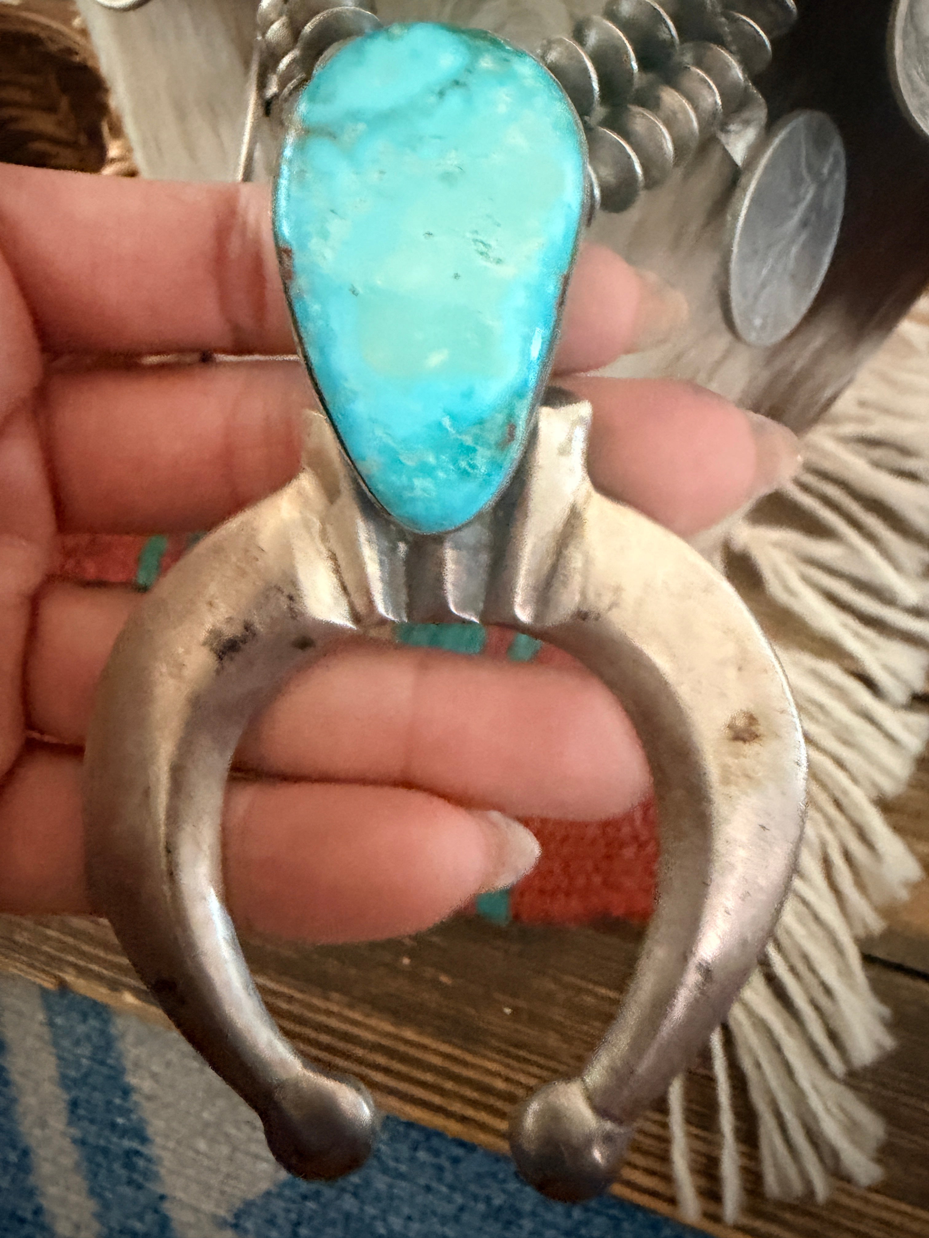 Old Pawn Handcrafted Turquoise & Sterling Silver Liberty Coin Squash Blossom Necklace