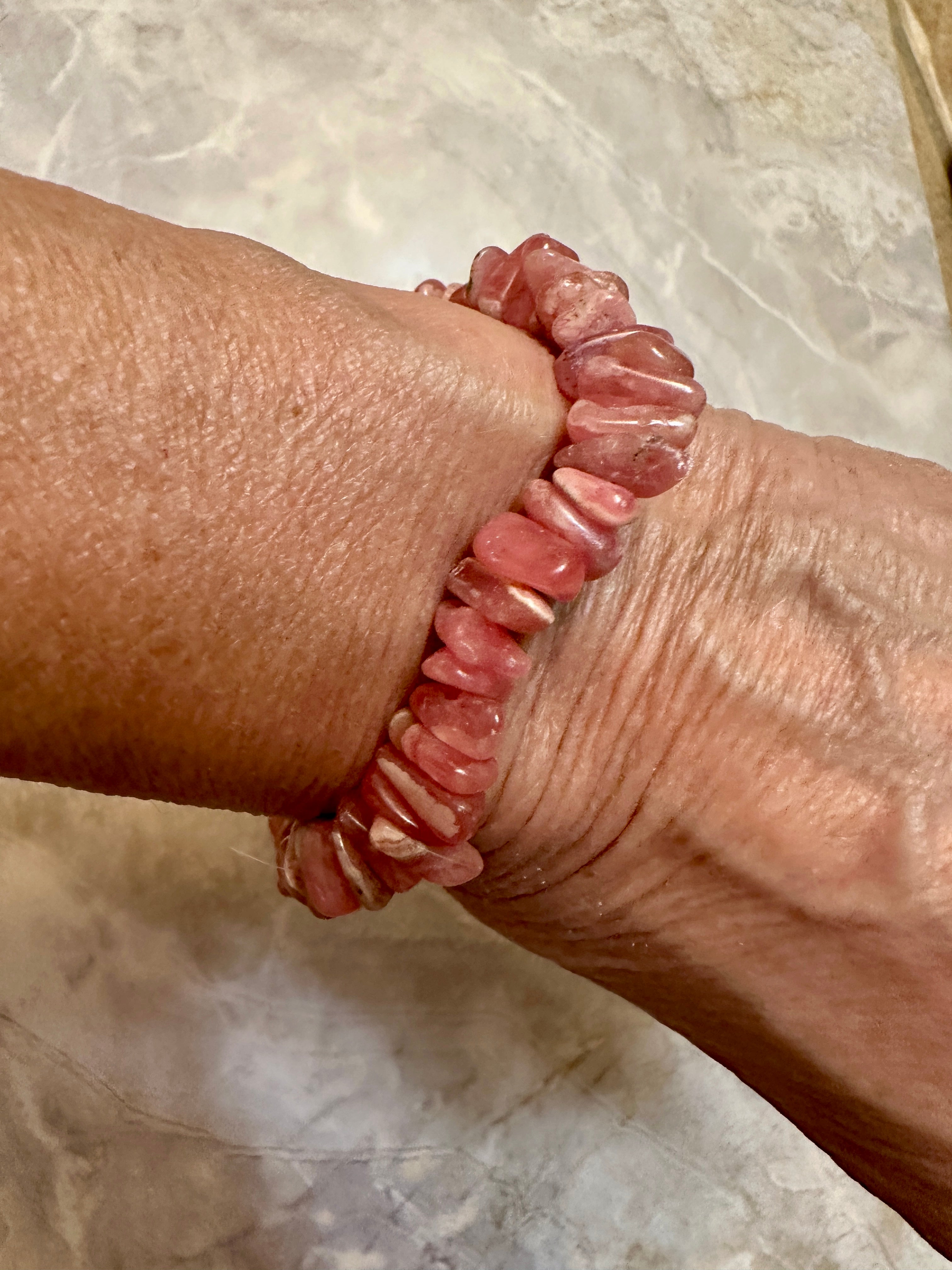 Rhodochrosite beaded Chips stretch bracelet