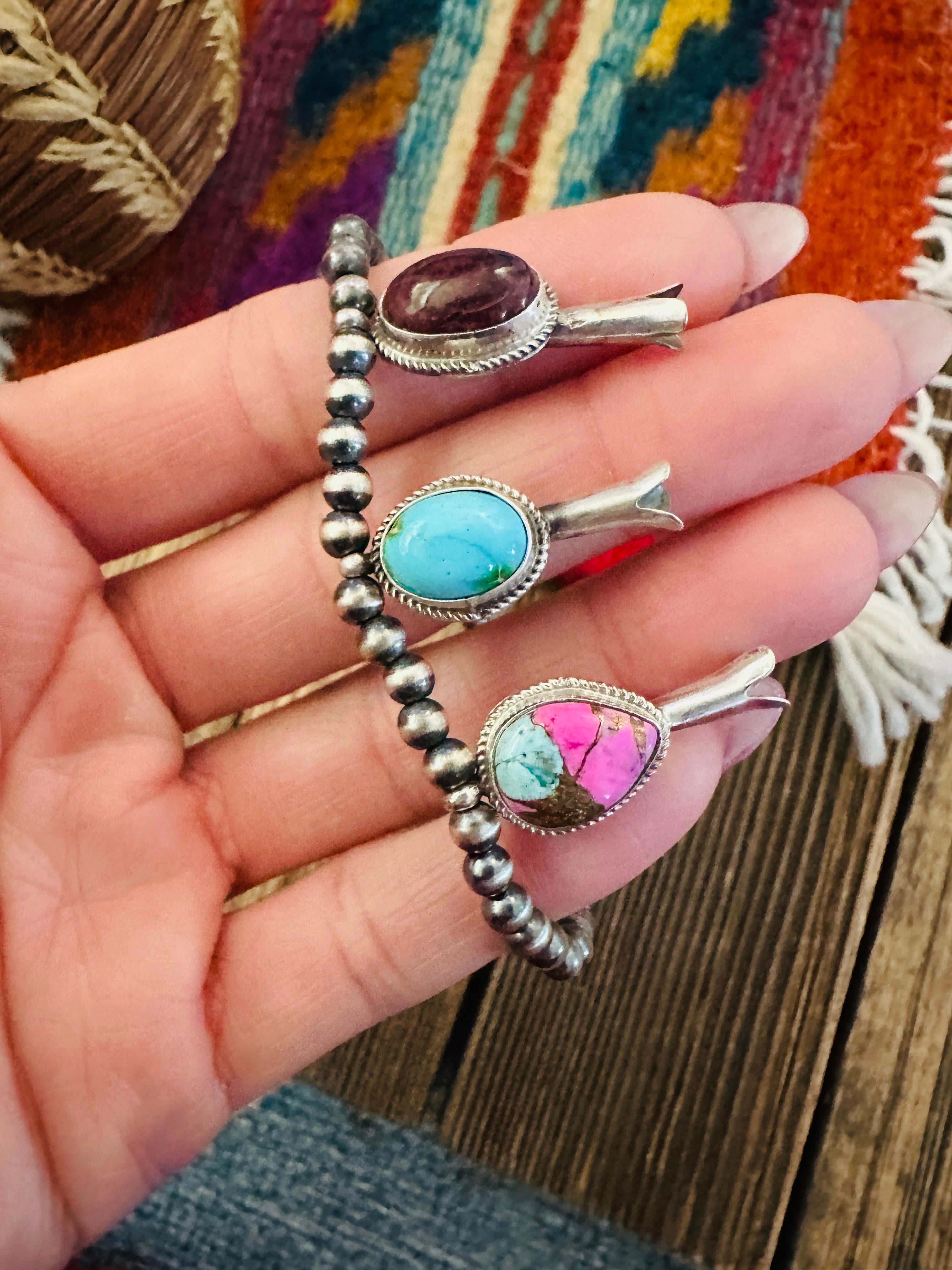 Handcrafted 3mm Sterling Silver Pearl & Multi Stone Blossom Stretch Bracelet