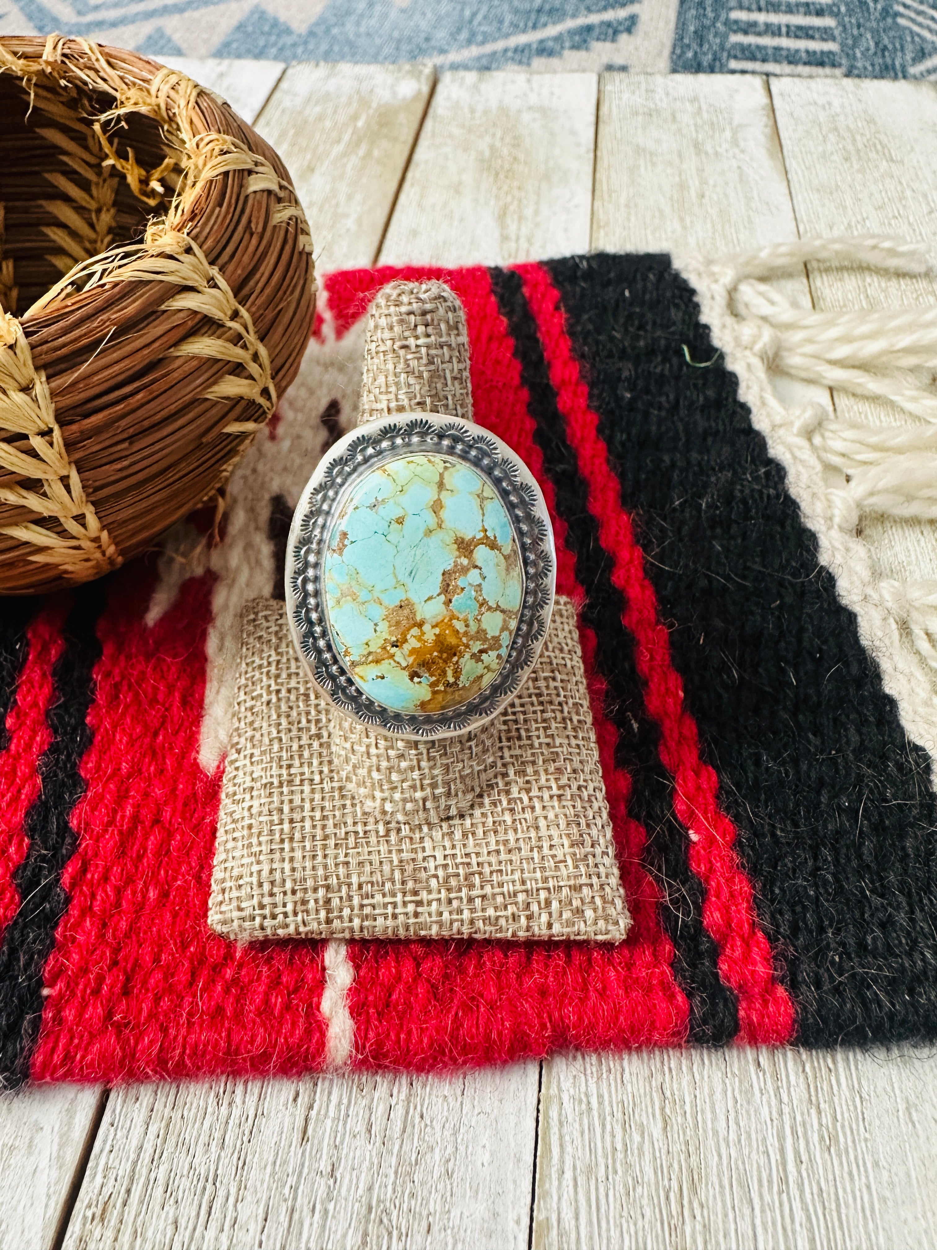 Handcrafted Number 8 Turquoise & Sterling Silver Ring Size 9