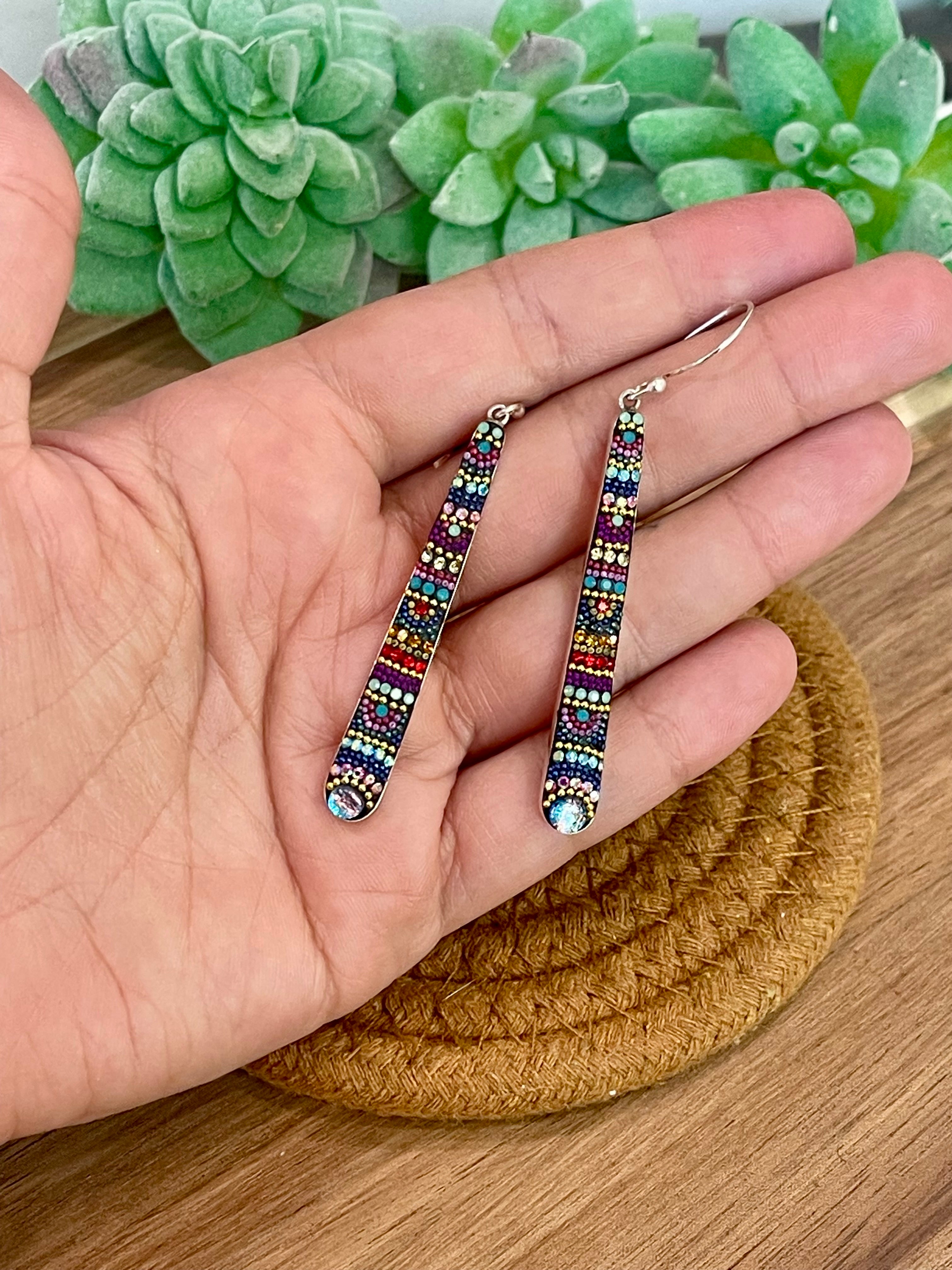 Handmade In Mexico Sterling Silver , Multi Color Swarovski Crsytal Dangle Earrings