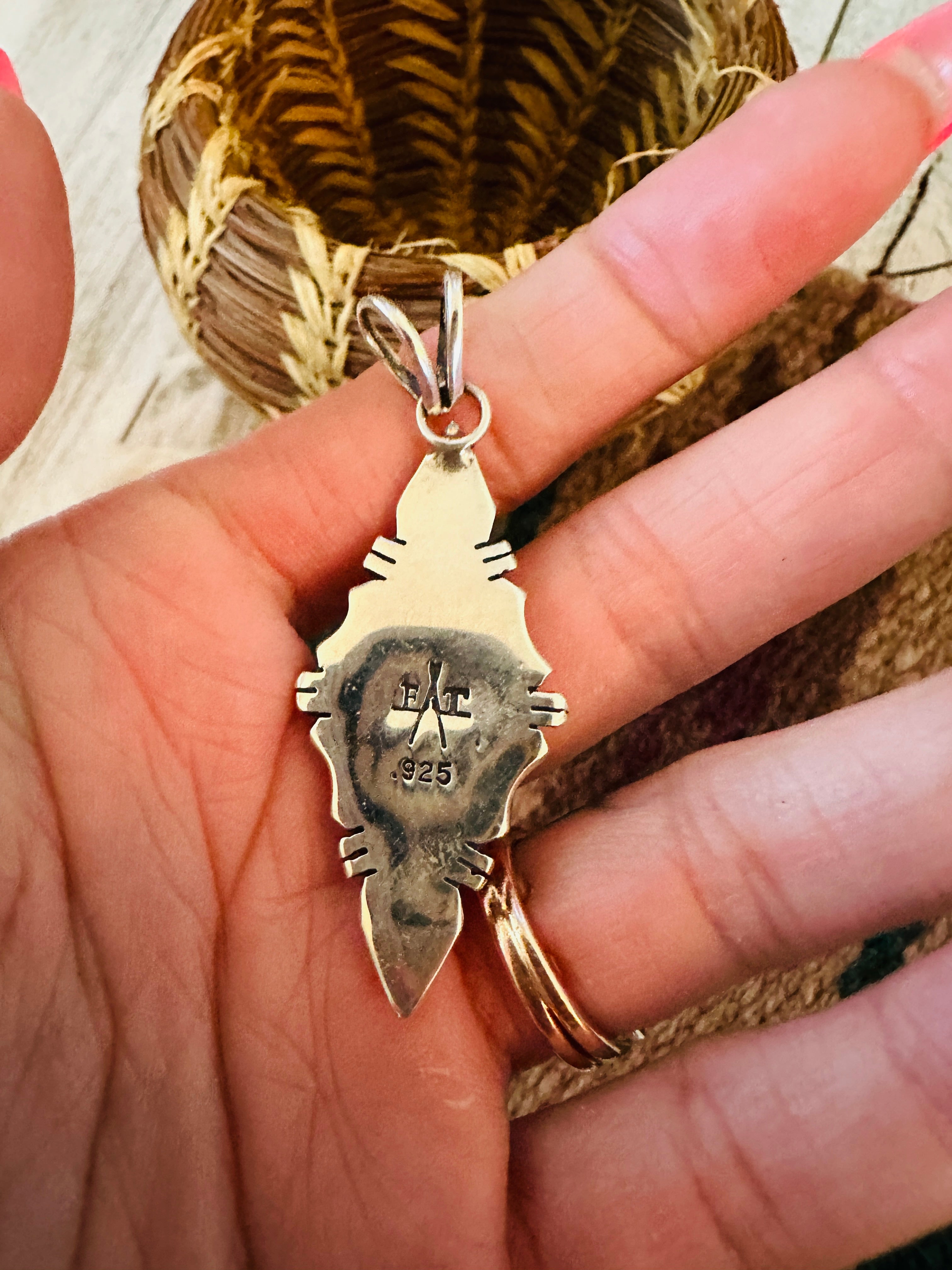 Handcrafted Cotton Candy & Sterling Silver Inlay Pendant