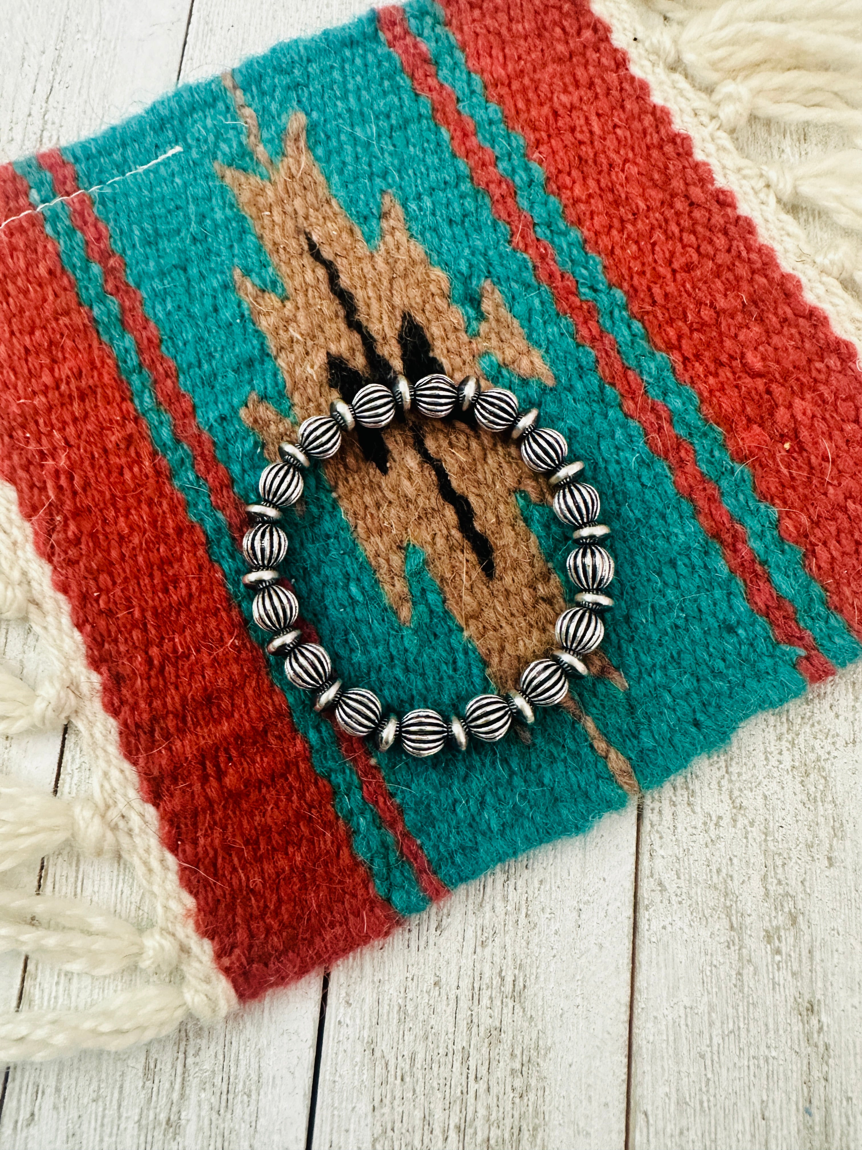 Handmade 8mm Sterling Silver Beaded Stretch Bracelet