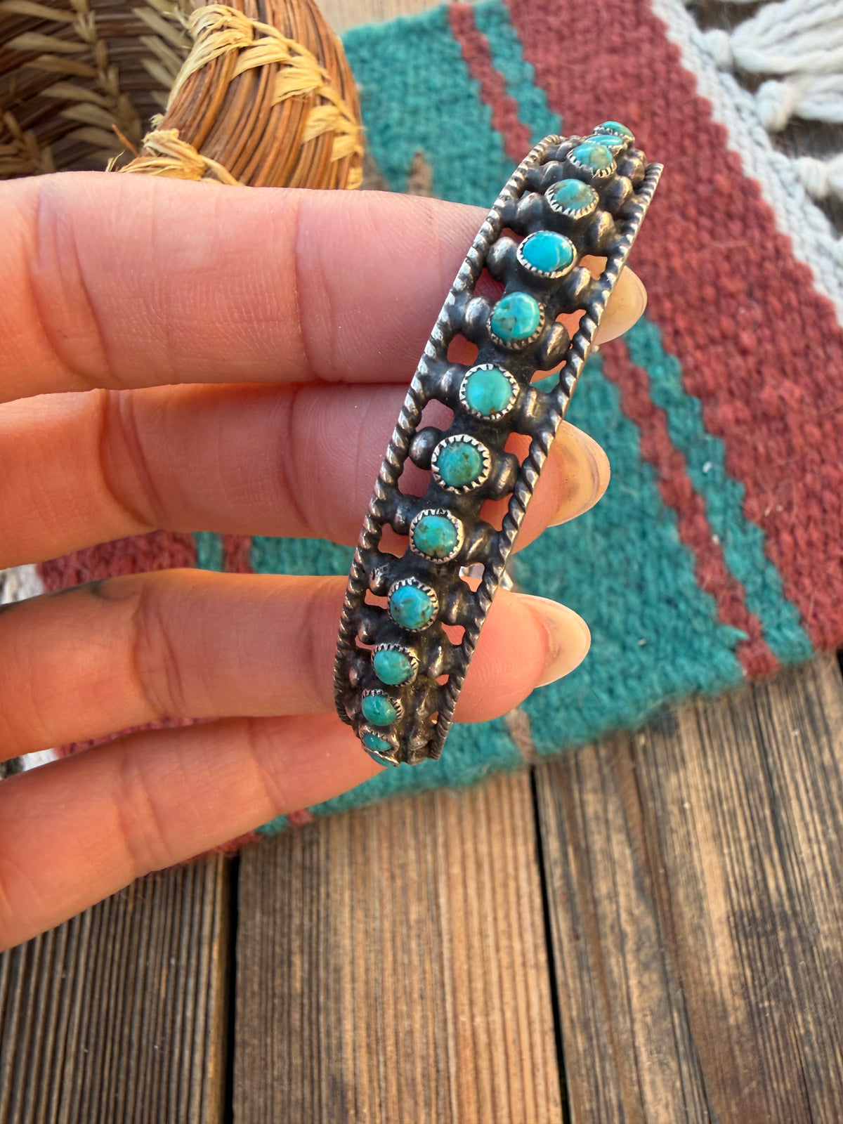 Handcrafted Old Pawn Sterling Silver & Turquoise Cuff Bracelet