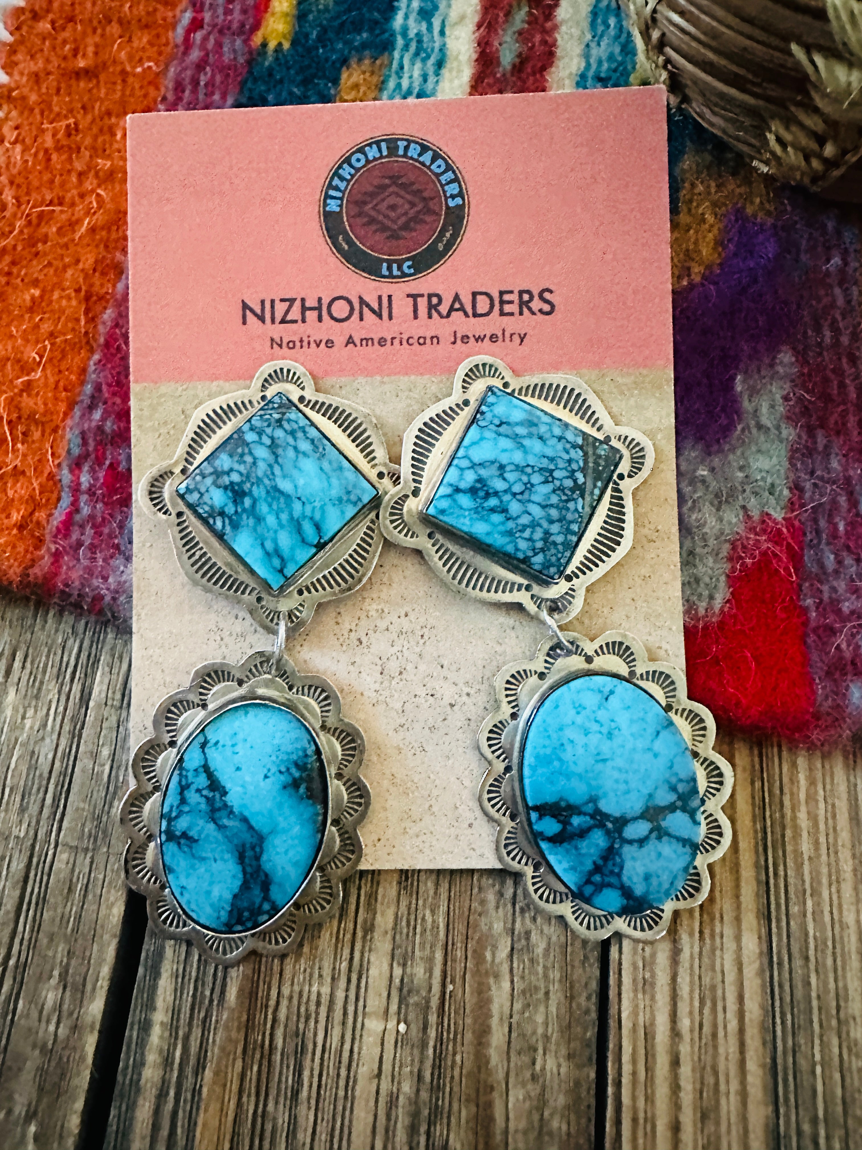 Handcrafted Old Pawn Sterling Silver & Turquoise Dangle Earrings