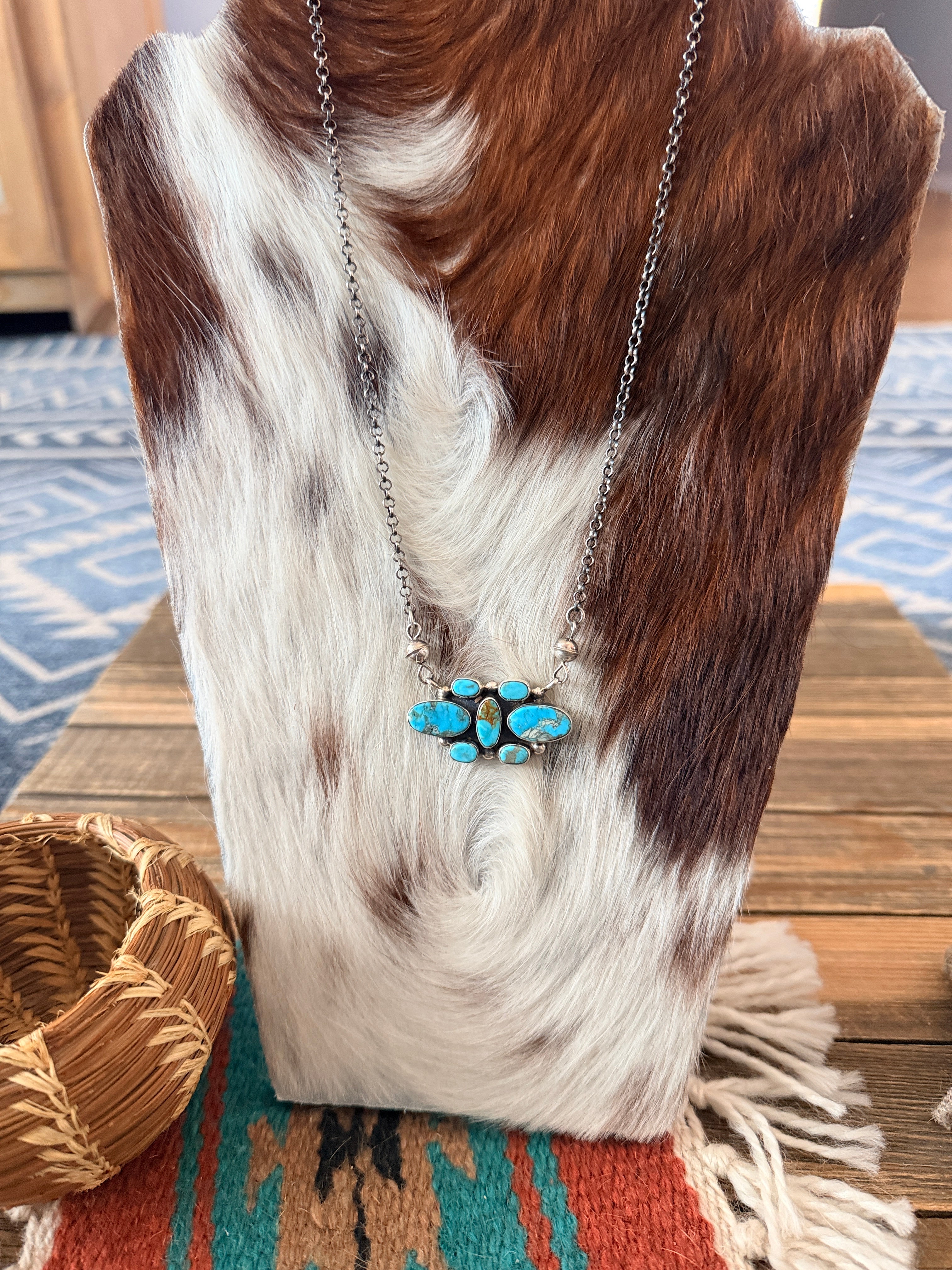 Handcrafted Turquoise & Sterling Silver Cluster Necklace by Jacqueline Silver