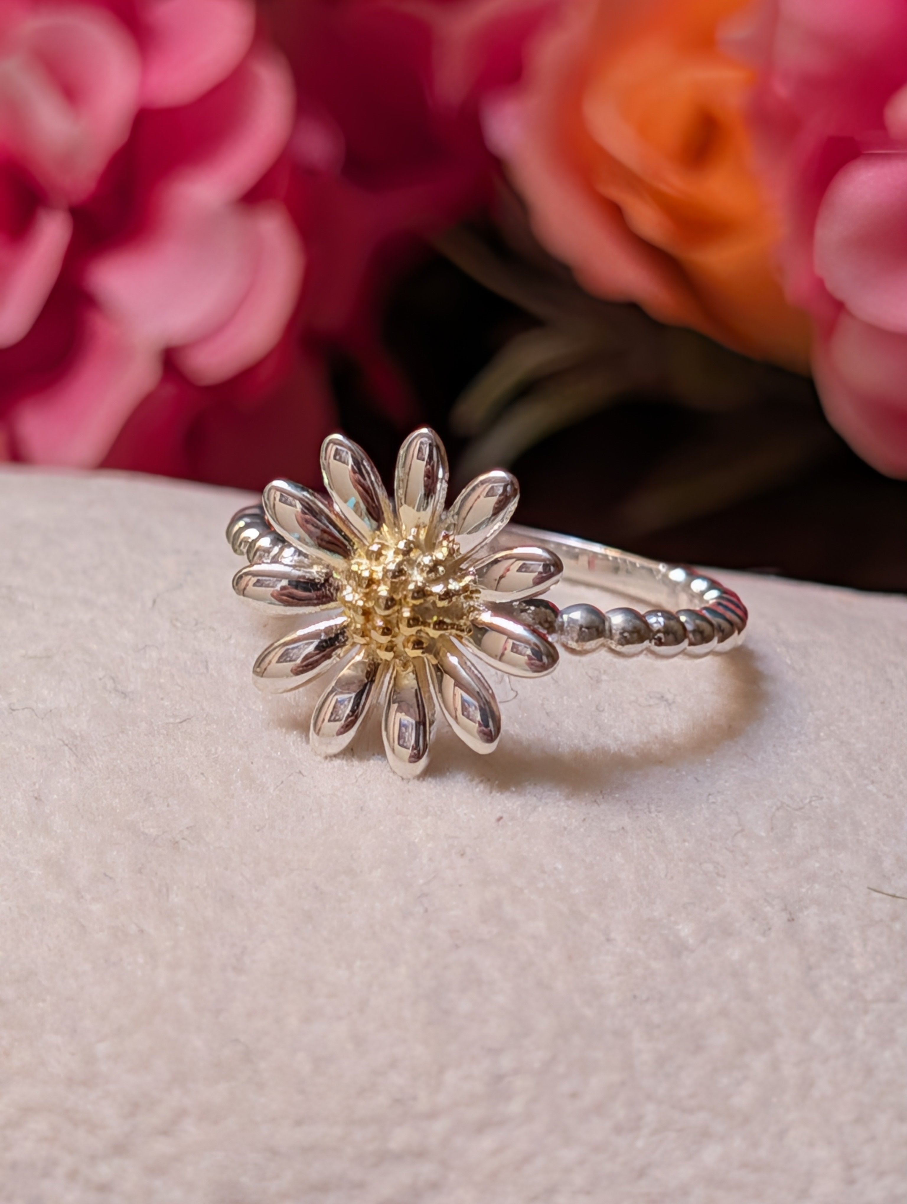 14k Gold Daisy Sterling Silver Ring