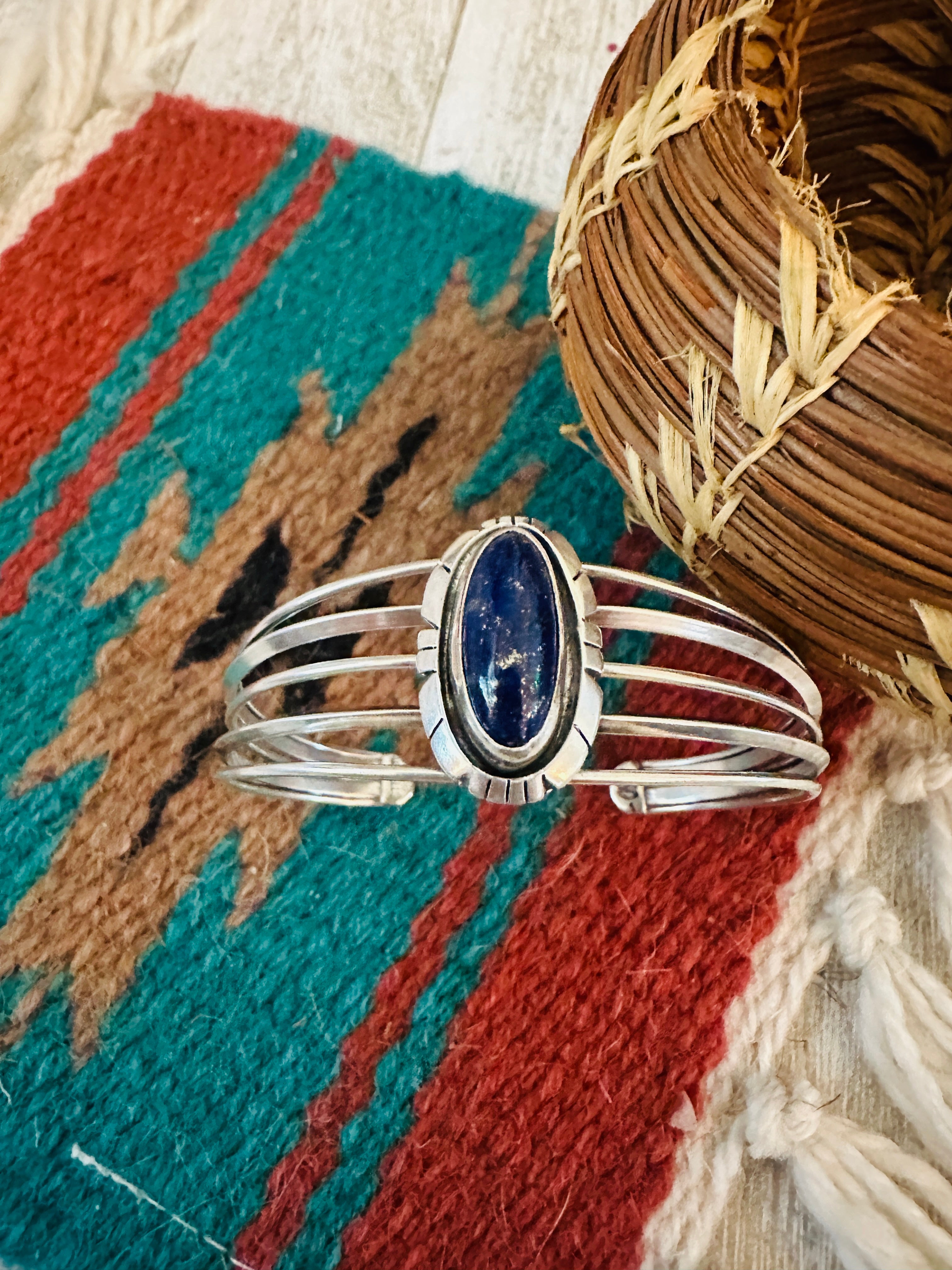 Navajo Sterling Silver & Lapis Cuff Bracelet