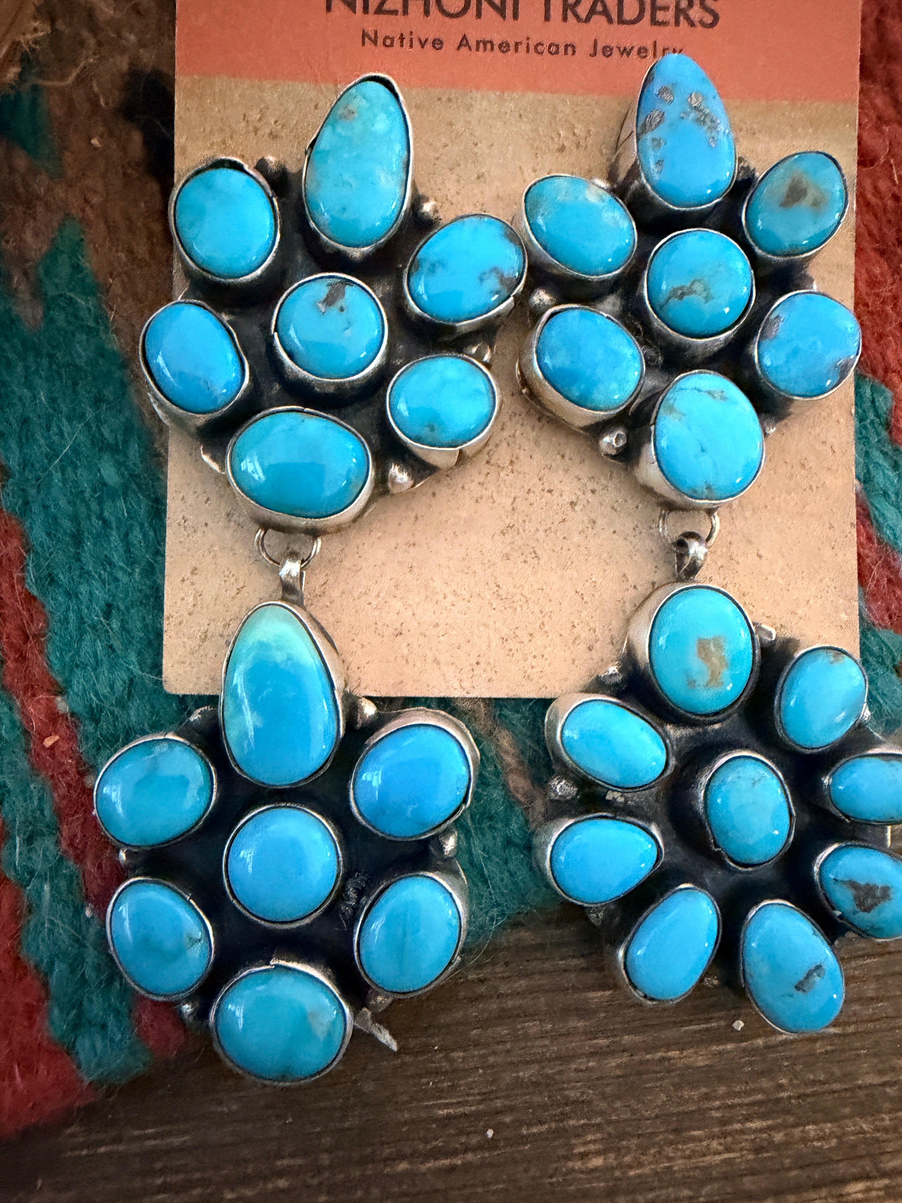 Handcrafted Turquoise & Sterling Silver Cluster Dangle Earrings by Ella Peters