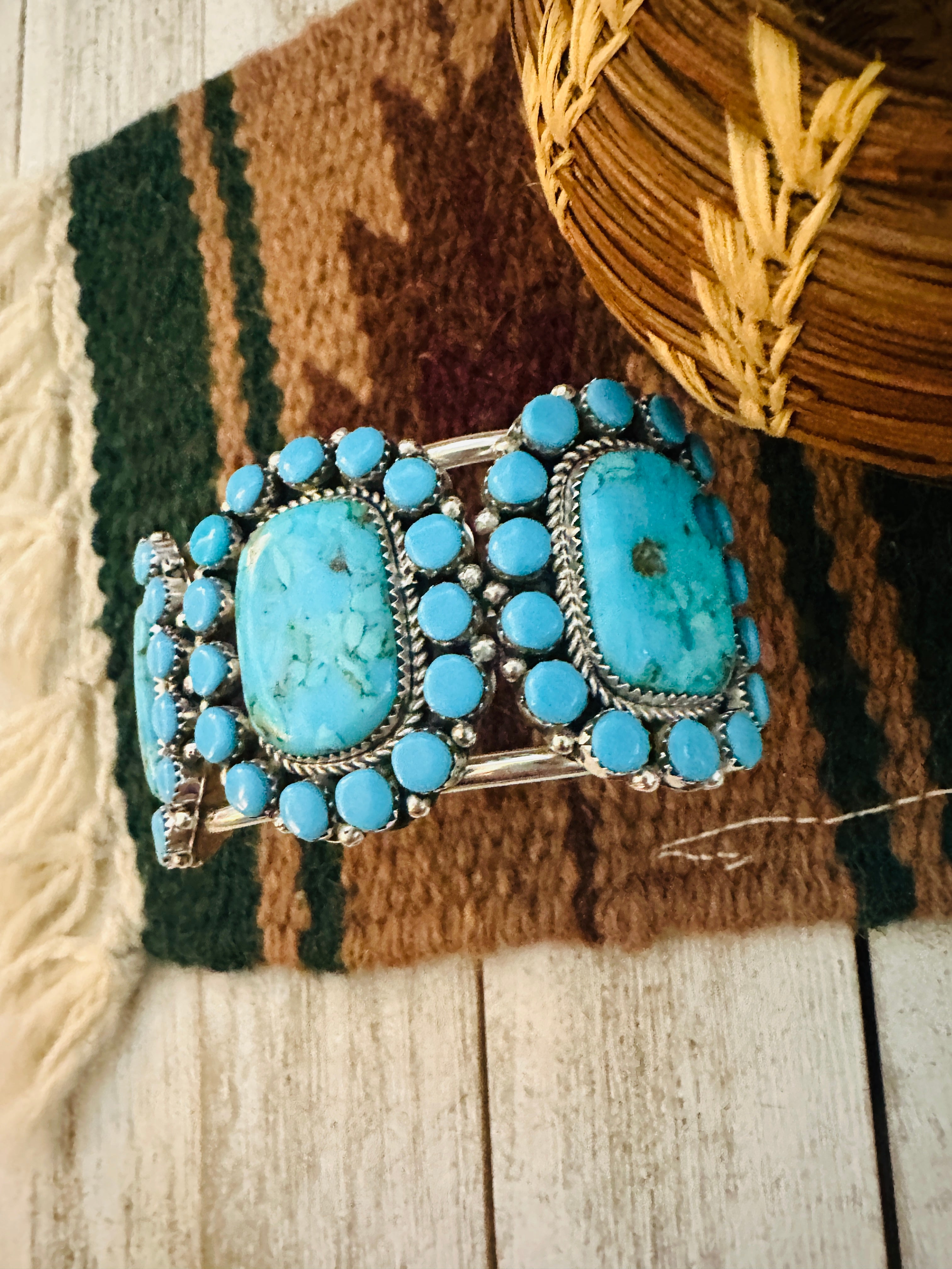 Navajo Kingman Turquoise & Sterling Silver Cuff Bracelet /