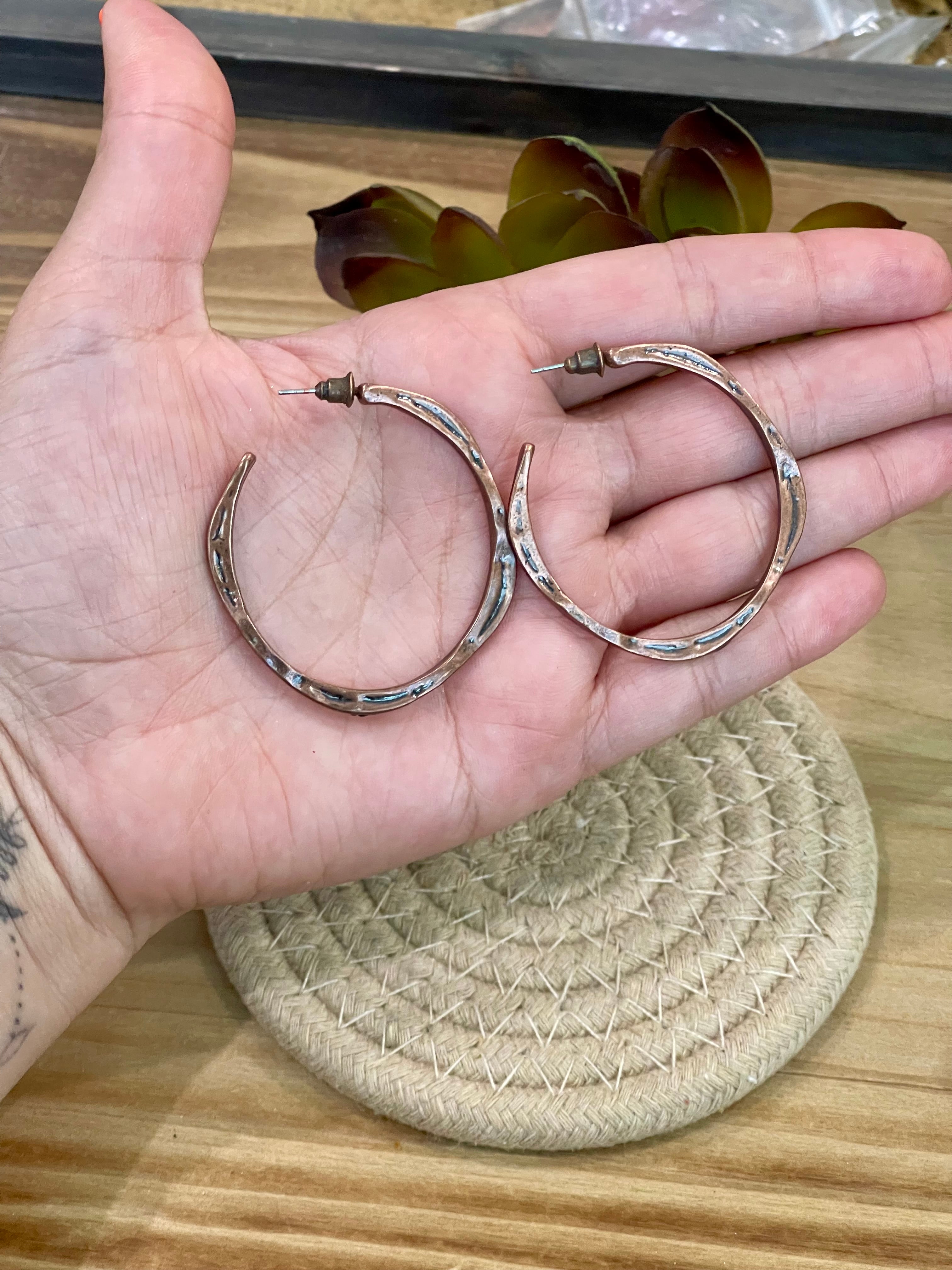 Vintage Handmade Copper Hoop Earrings